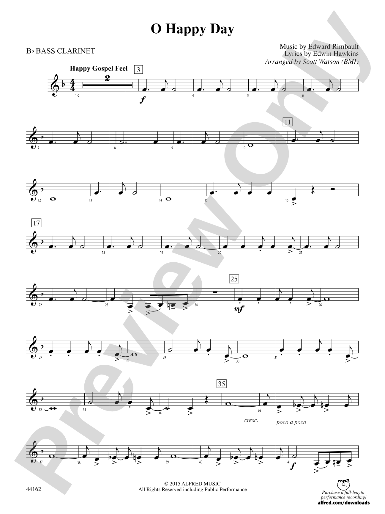 O Happy Day: B-flat Bass Clarinet