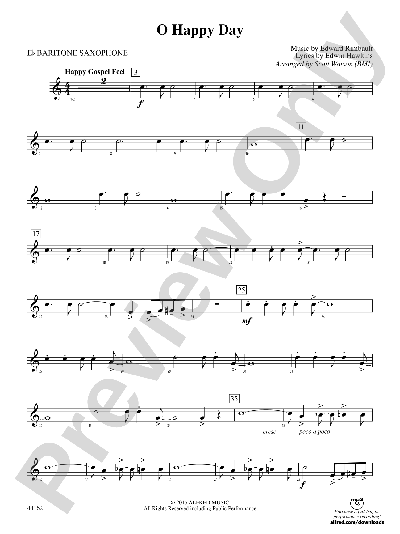 O Happy Day: E-flat Baritone Saxophone