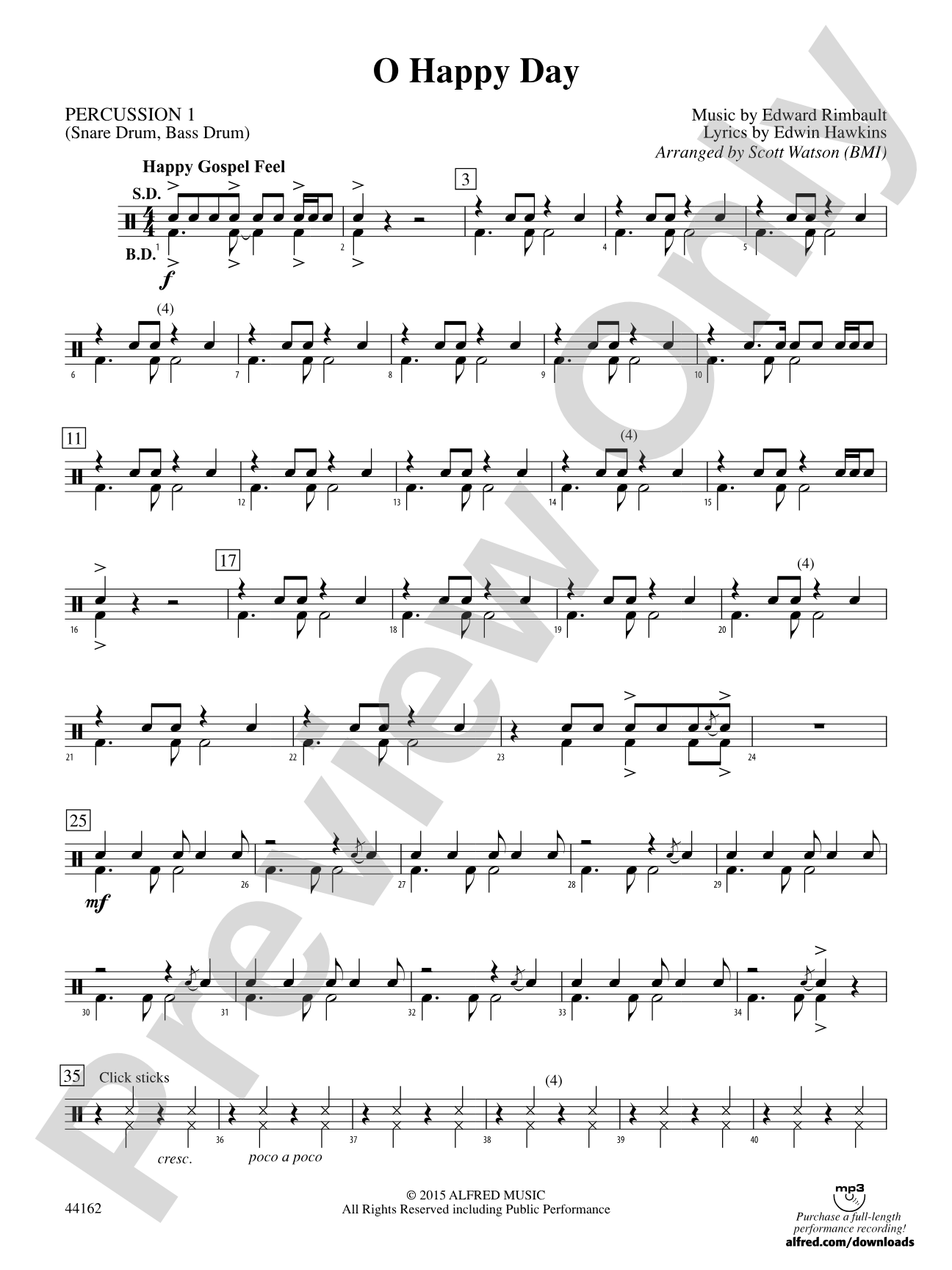 O Happy Day: 1st Percussion