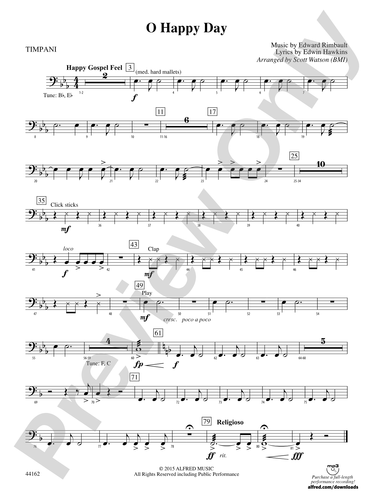 O Happy Day: Timpani