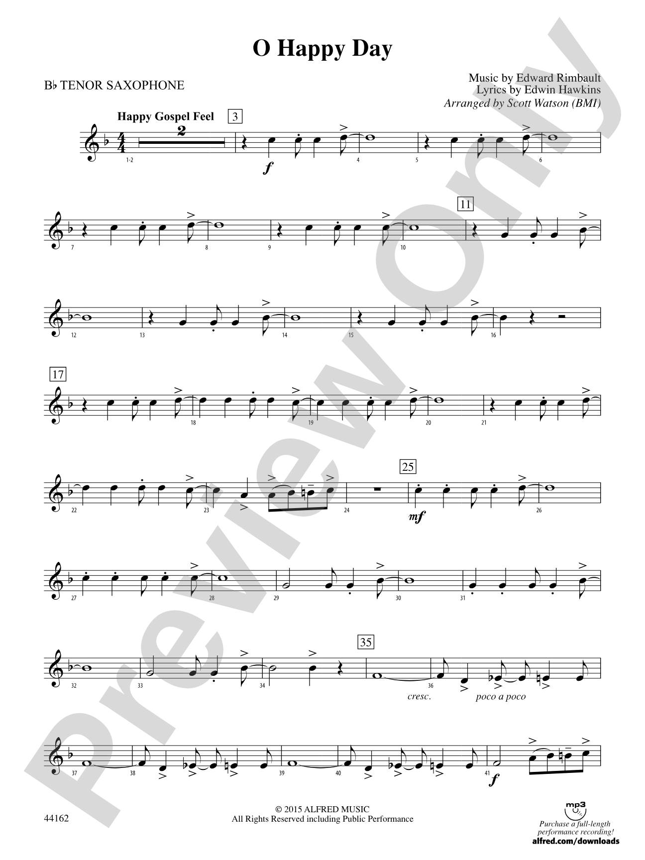O Happy Day: B-flat Tenor Saxophone