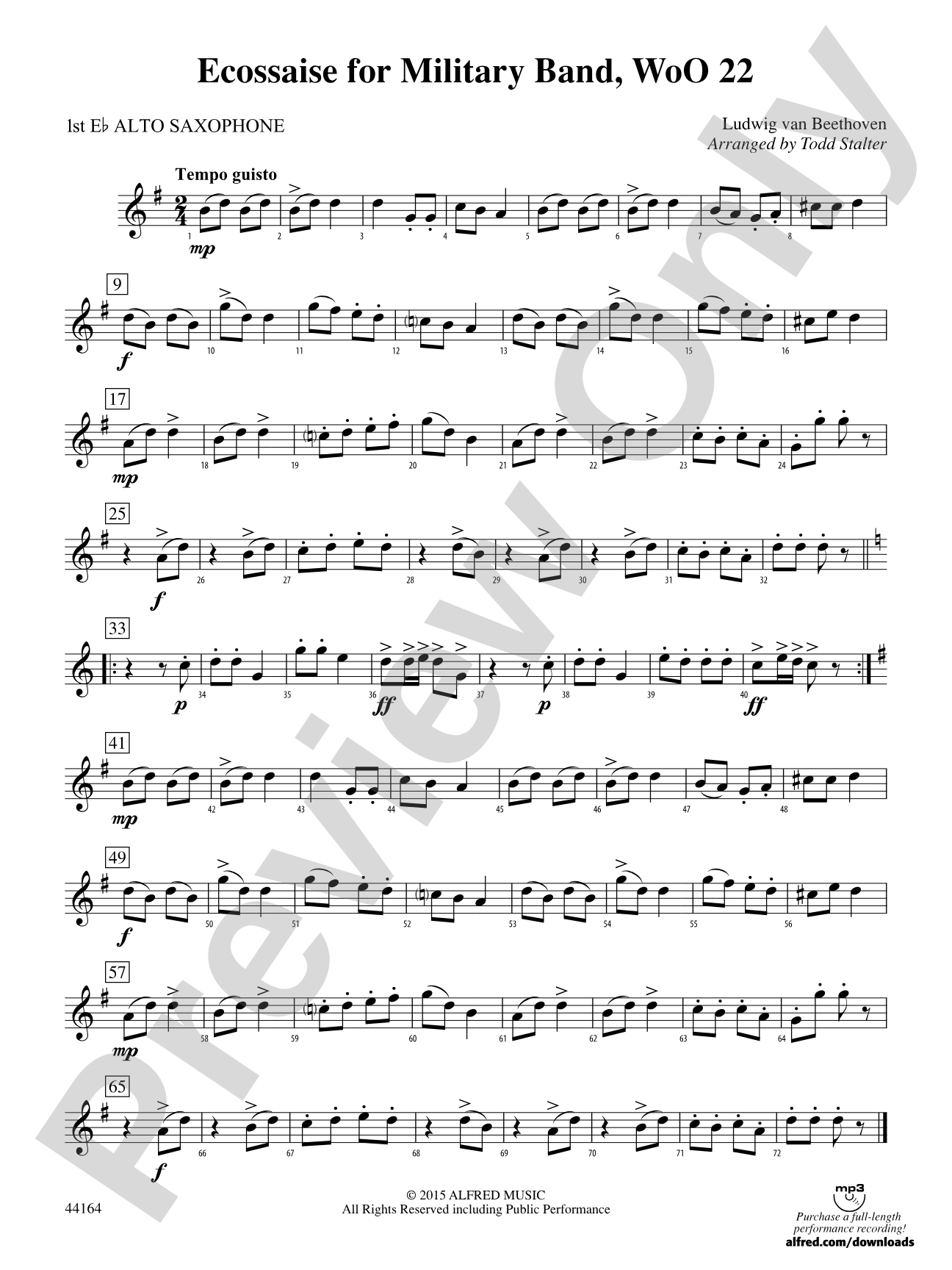 Ecossaise for Military Band, WoO 22: E-flat Alto Saxophone
