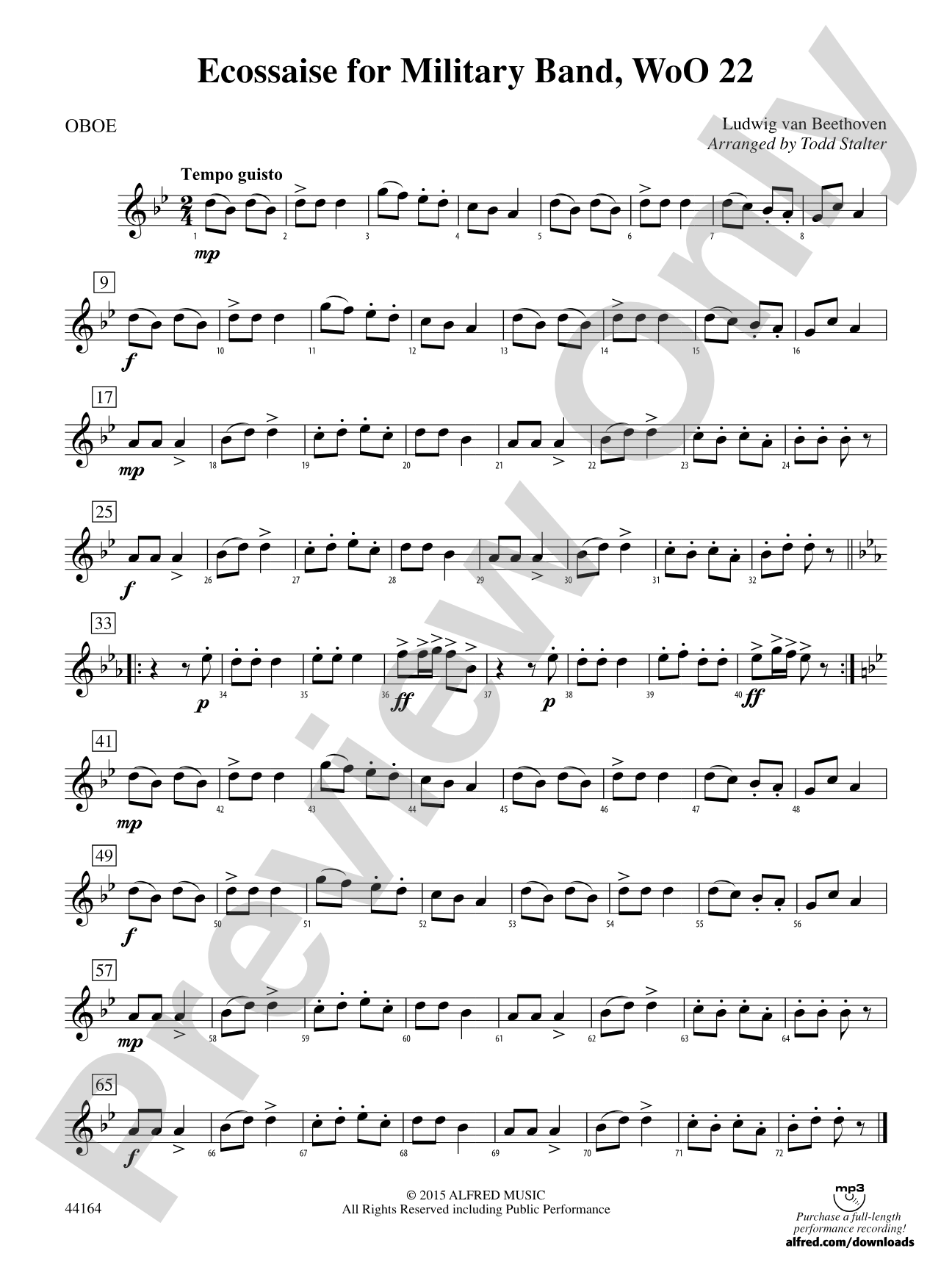 Ecossaise for Military Band, WoO 22: Oboe