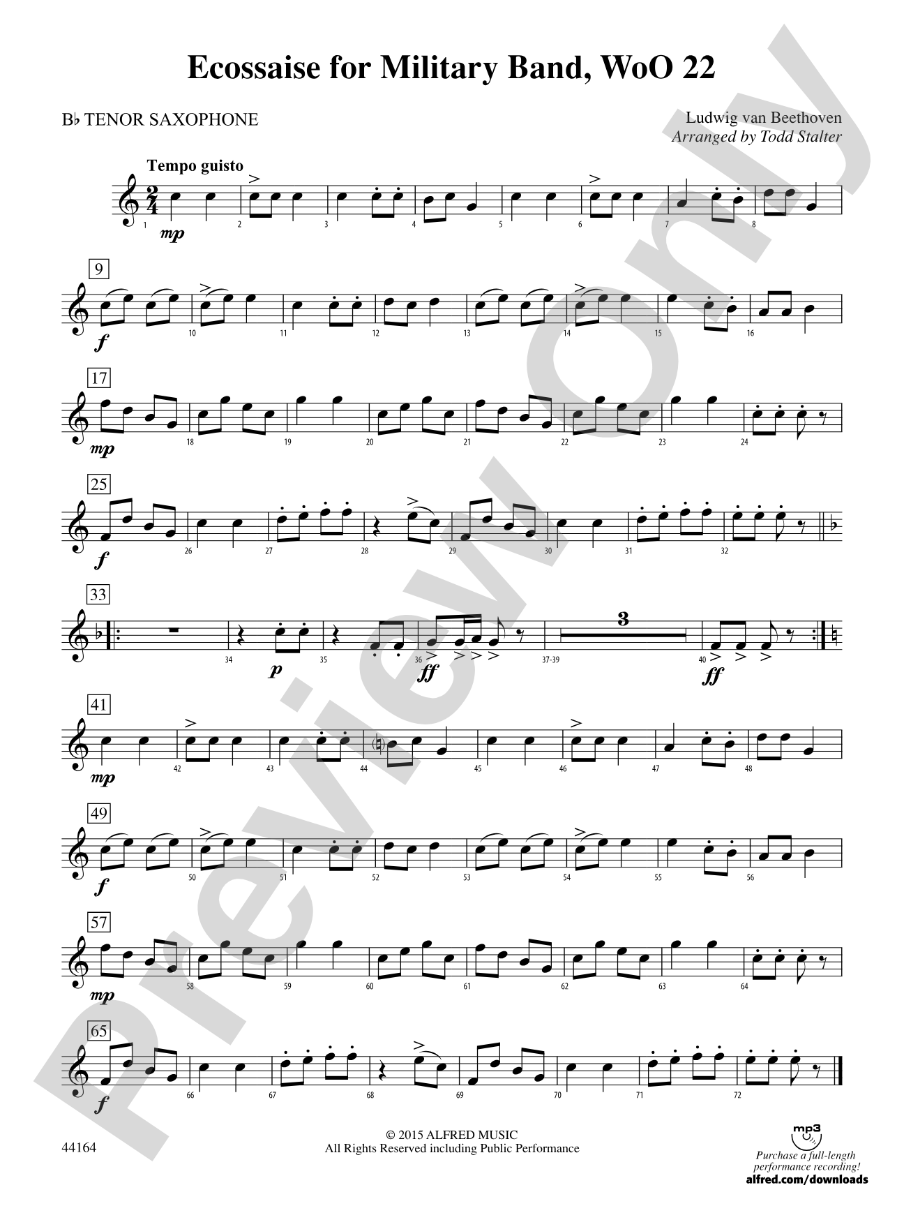 Ecossaise for Military Band, WoO 22: B-flat Tenor Saxophone