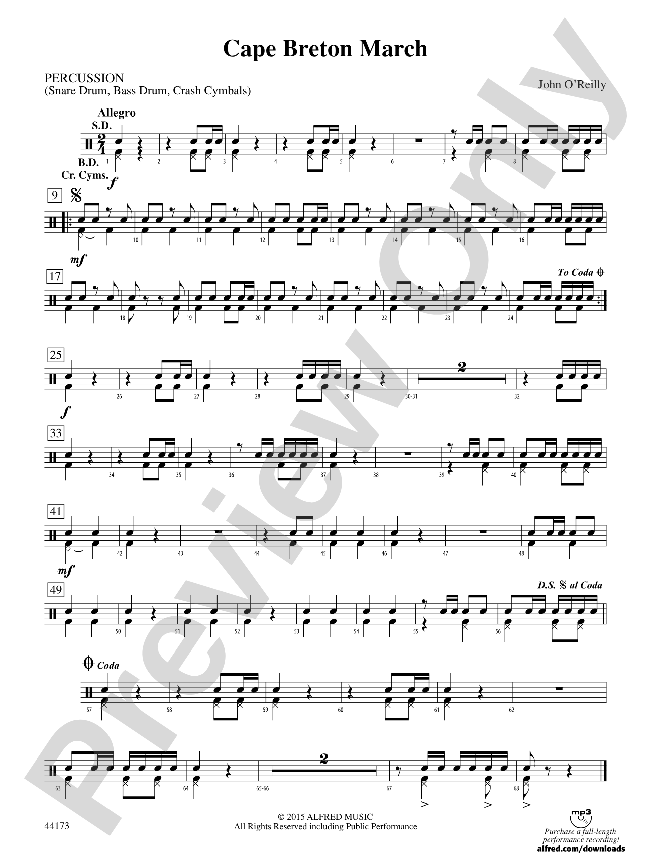 Cape Breton March: 1st Percussion