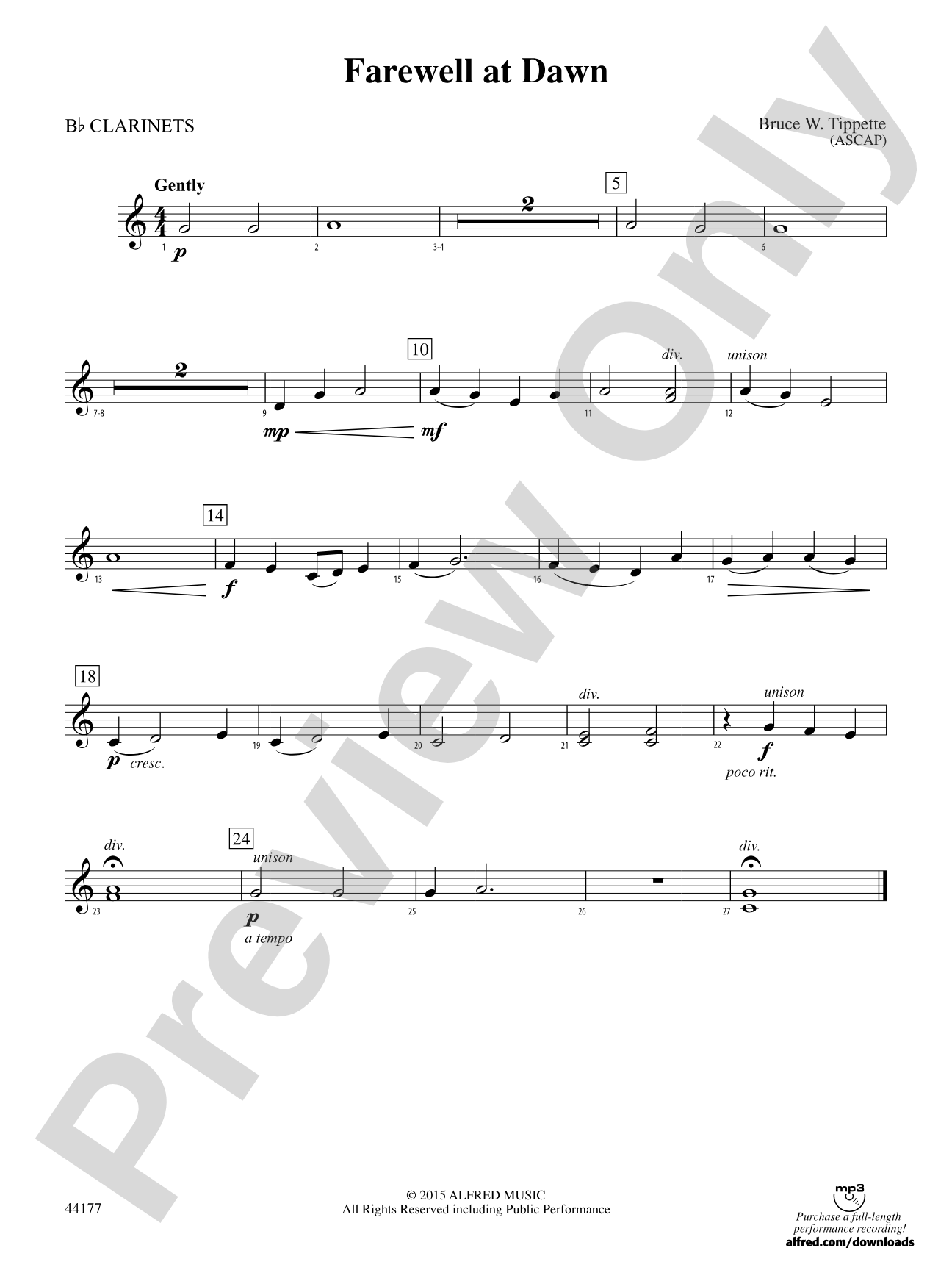 Farewell at Dawn: 1st B-flat Clarinet