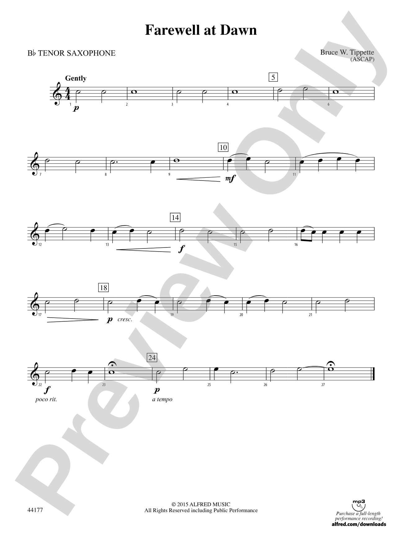 Farewell at Dawn: B-flat Tenor Saxophone