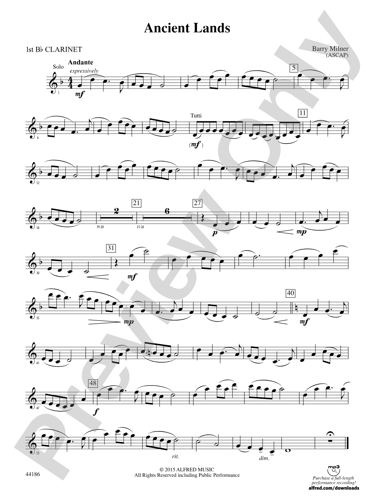 Ancient Lands: 1st B-flat Clarinet