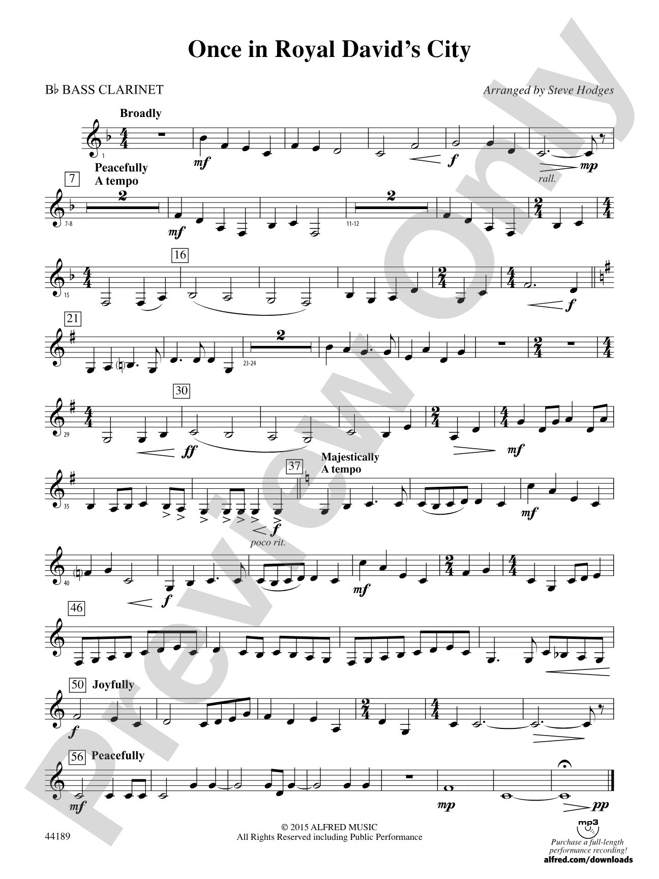 Once in Royal David's City: B-flat Bass Clarinet