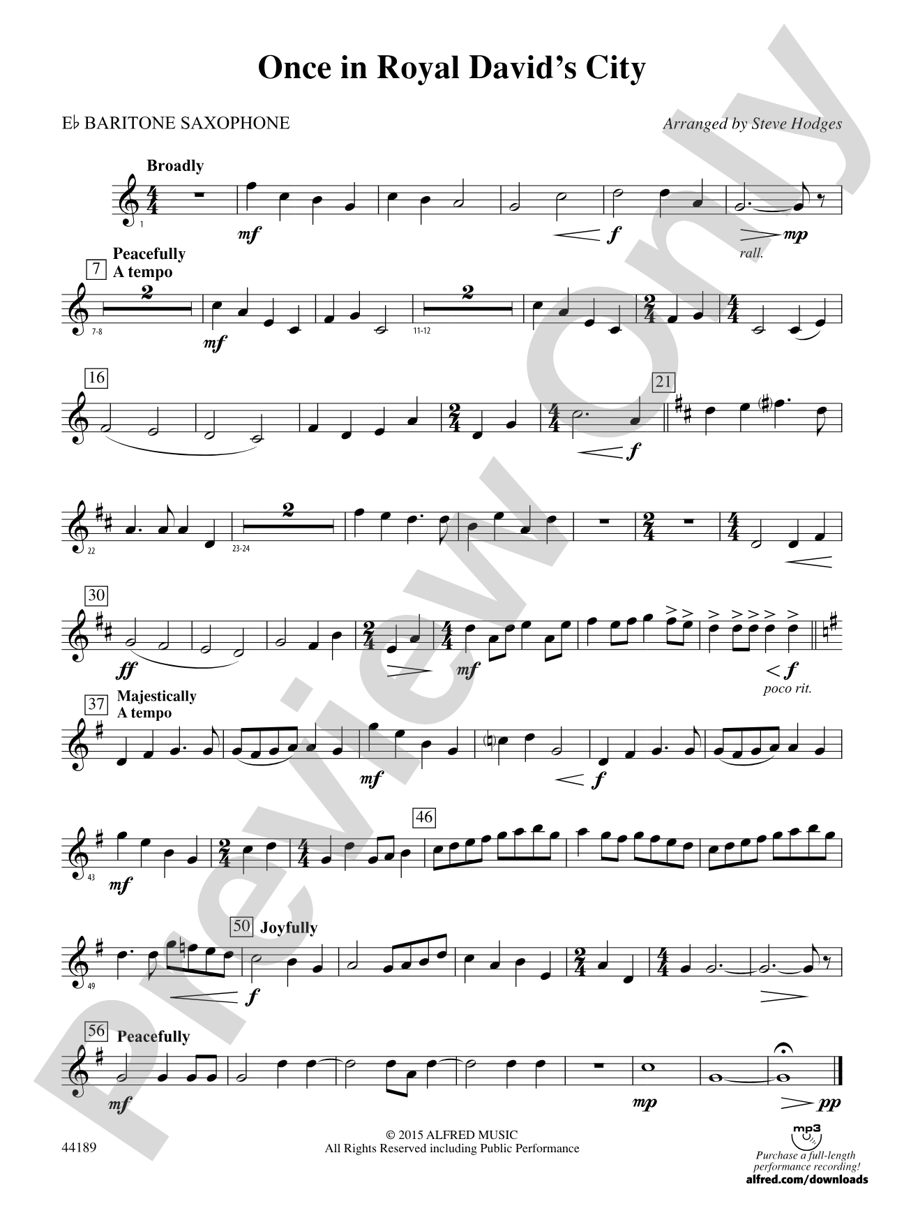 Once in Royal David's City: E-flat Baritone Saxophone