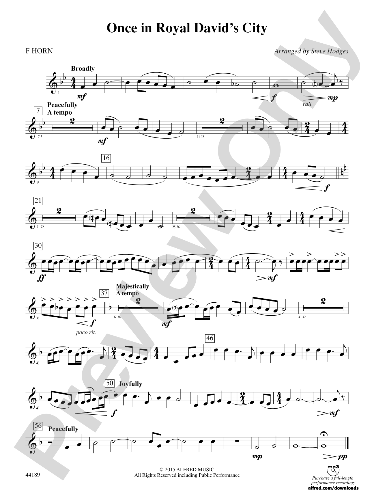 Once in Royal David's City: 1st F Horn
