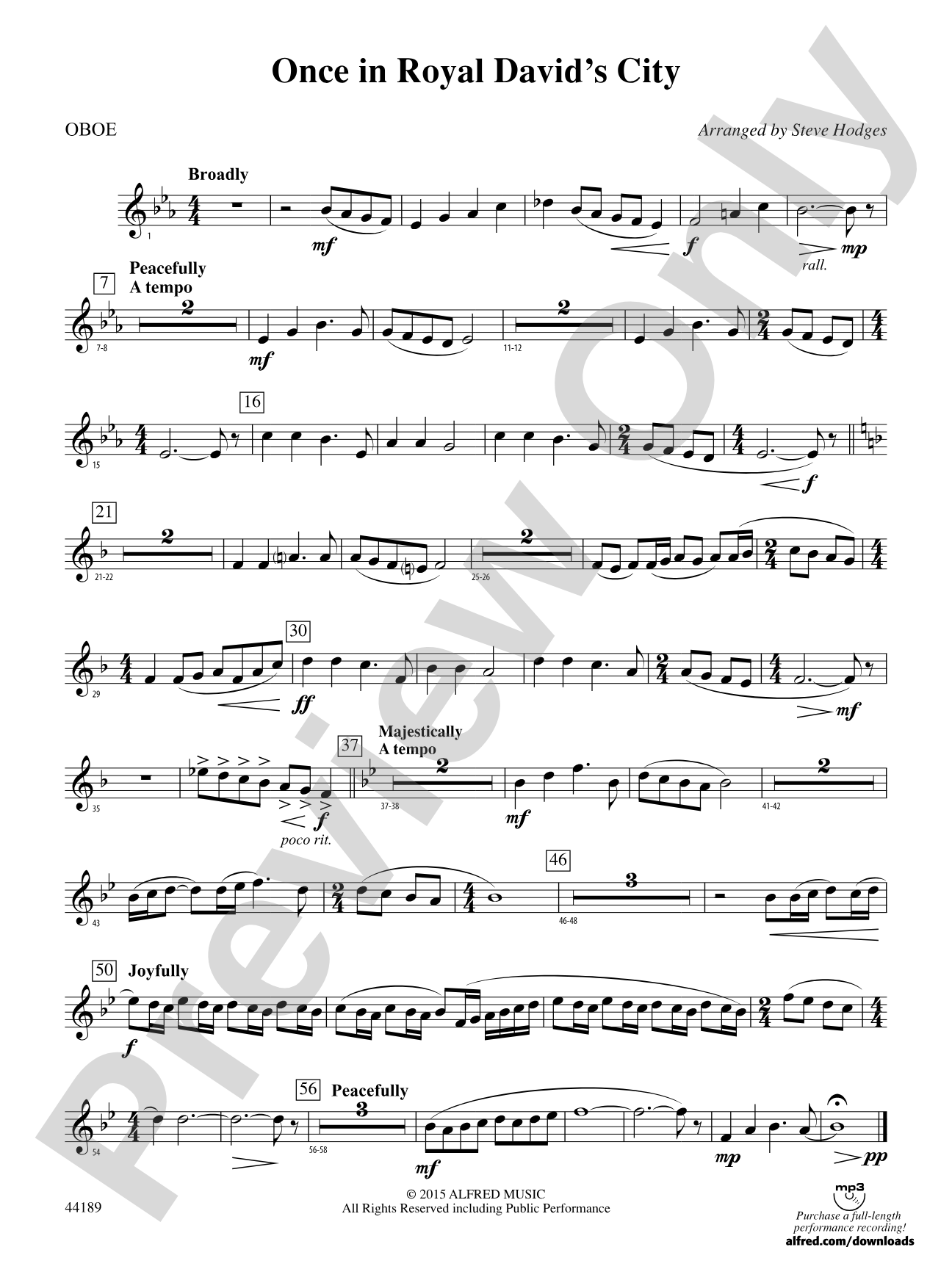 Once in Royal David's City: Oboe