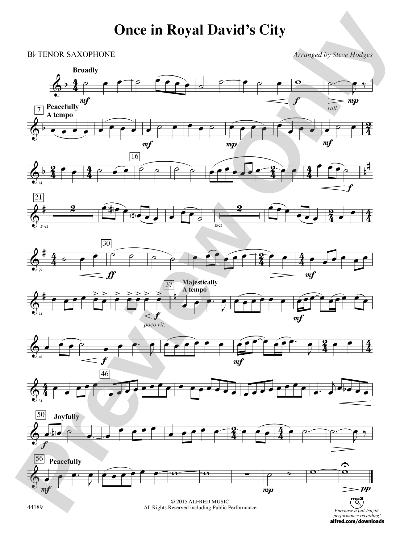 Once in Royal David's City: B-flat Tenor Saxophone
