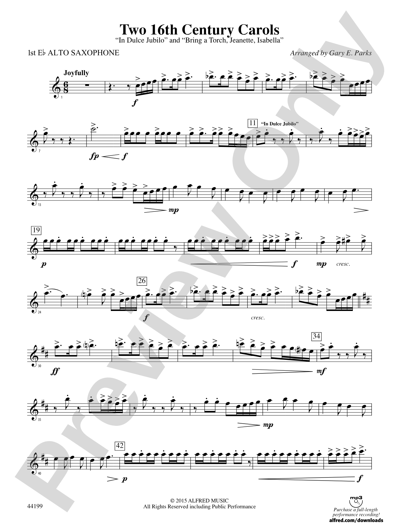 Two 16th Century Carols: E-flat Alto Saxophone