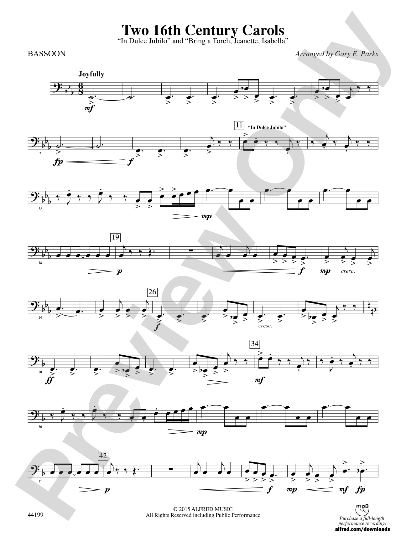 Two 16th Century Carols: Bassoon