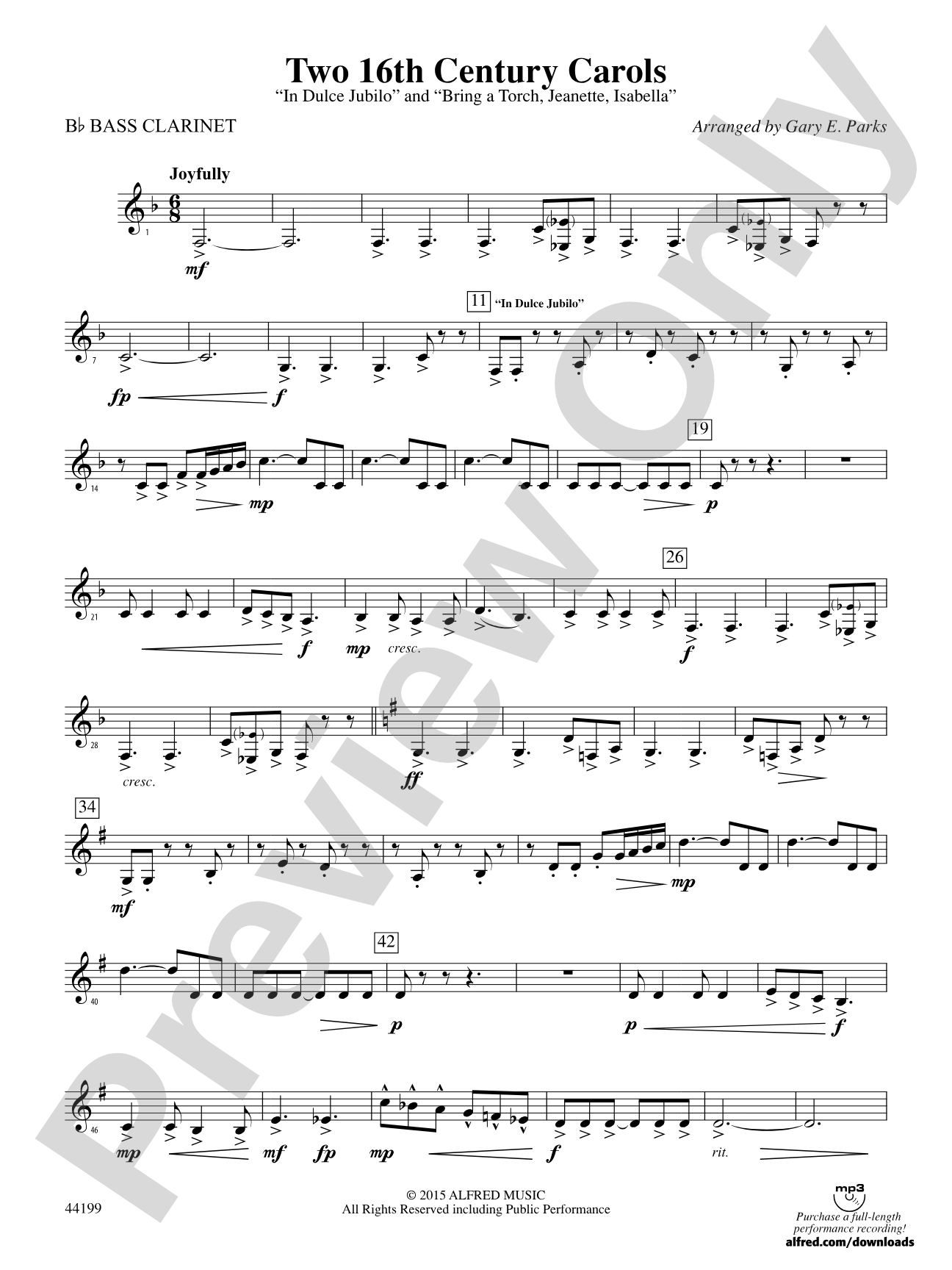 Two 16th Century Carols: B-flat Bass Clarinet