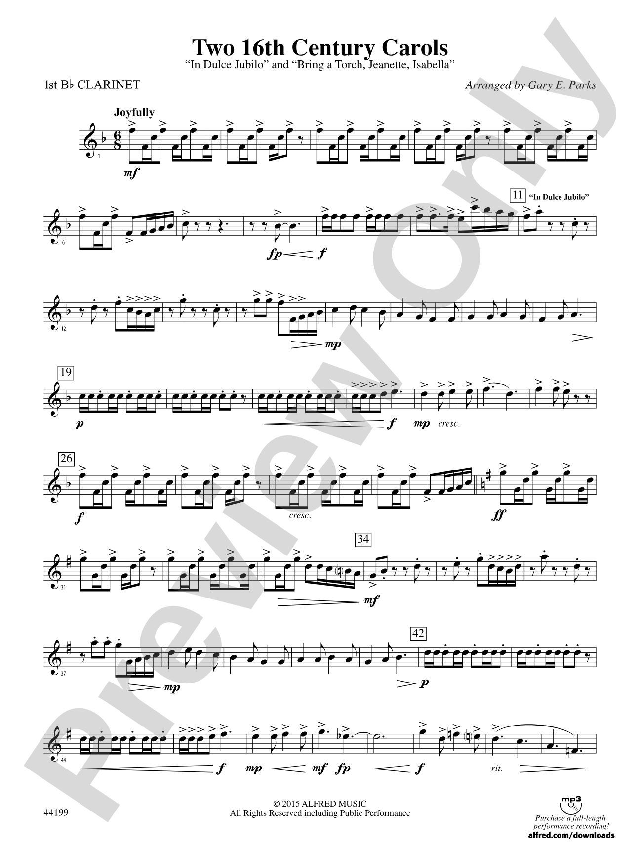 Two 16th Century Carols: 1st B-flat Clarinet