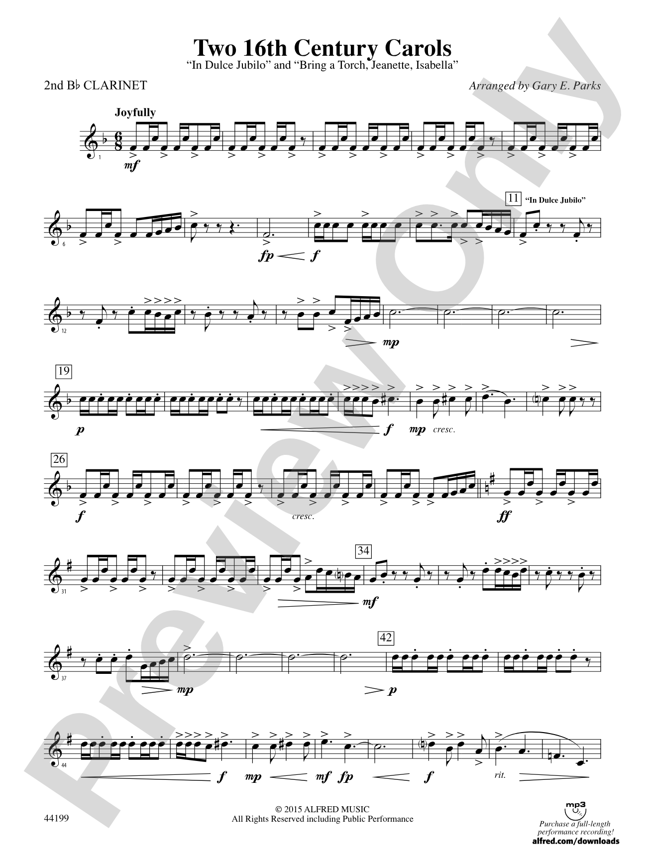 Two 16th Century Carols: 2nd B-flat Clarinet