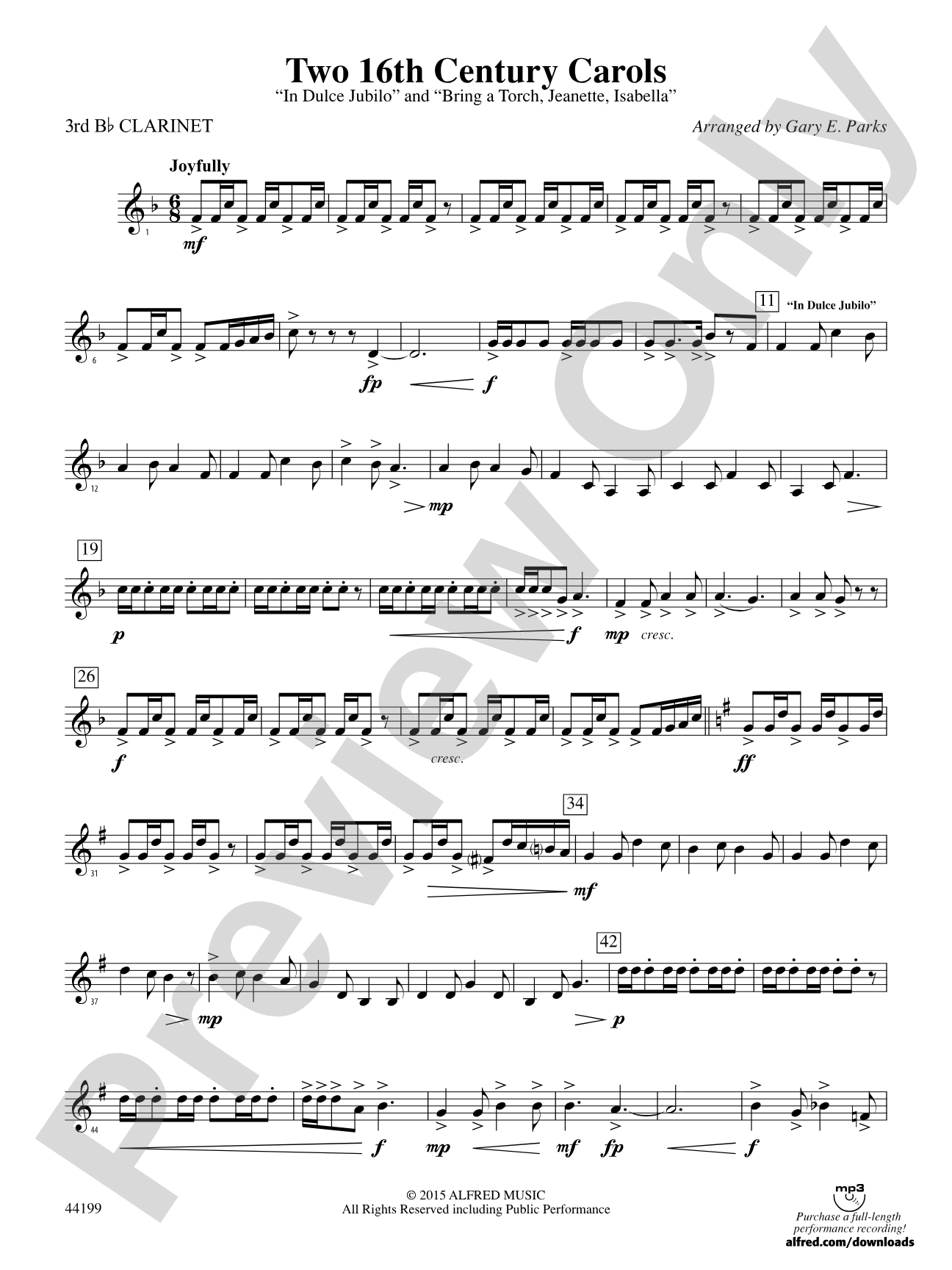 Two 16th Century Carols: 3rd B-flat Clarinet