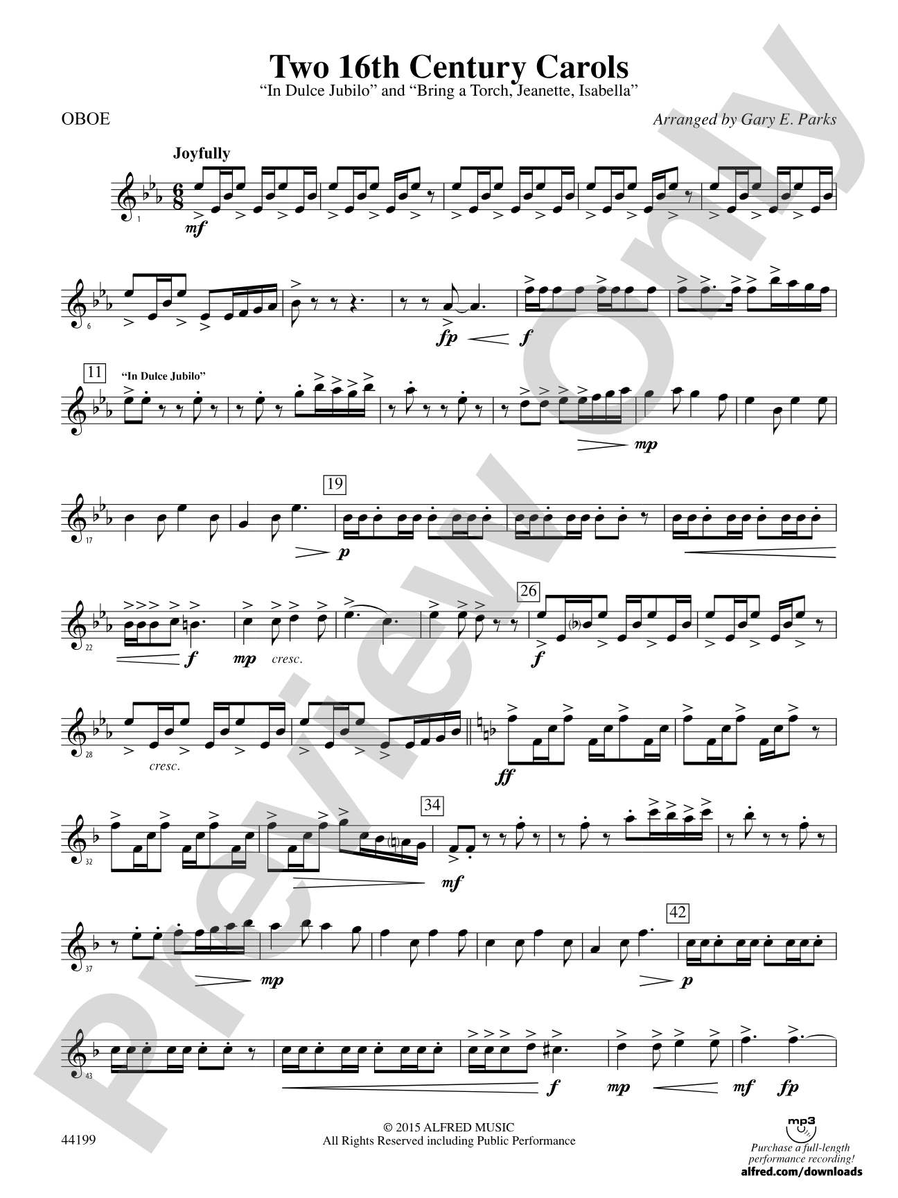 Two 16th Century Carols: Oboe