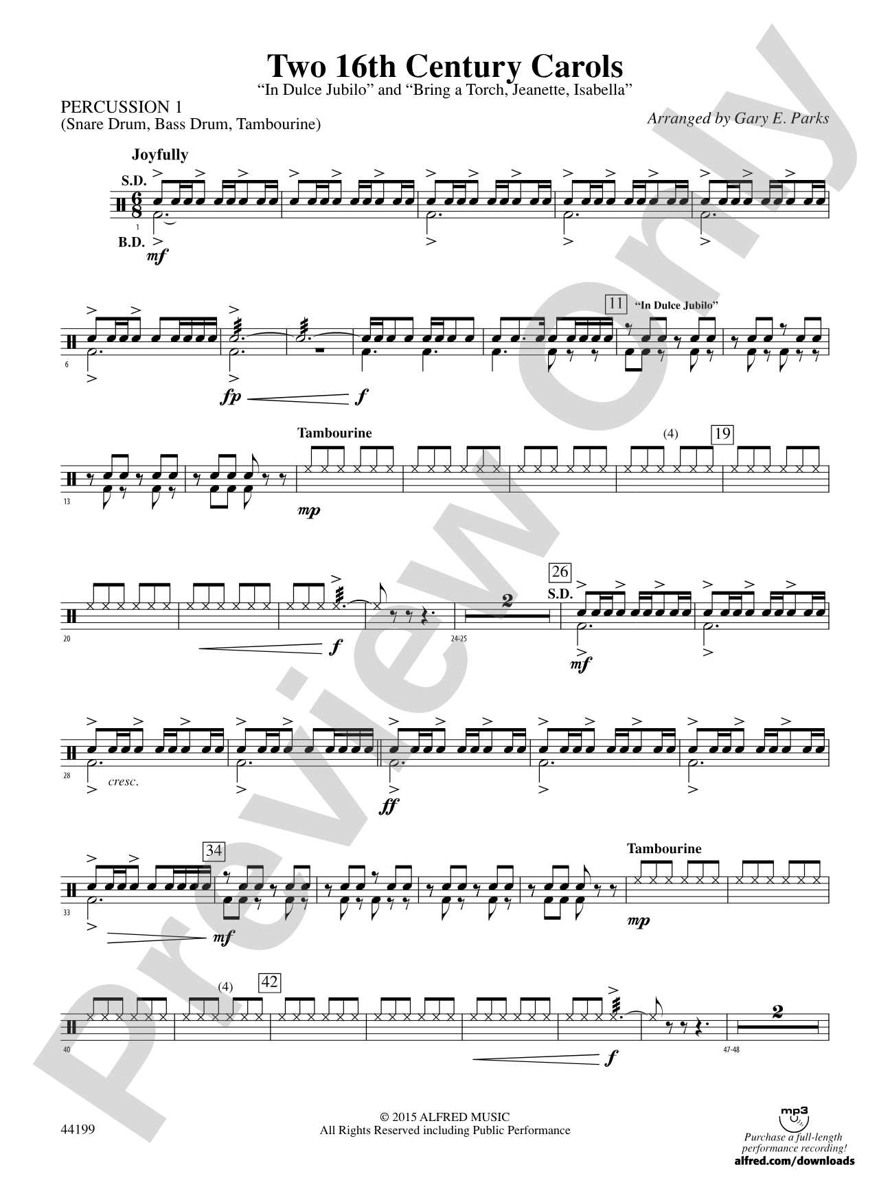 Two 16th Century Carols: 1st Percussion