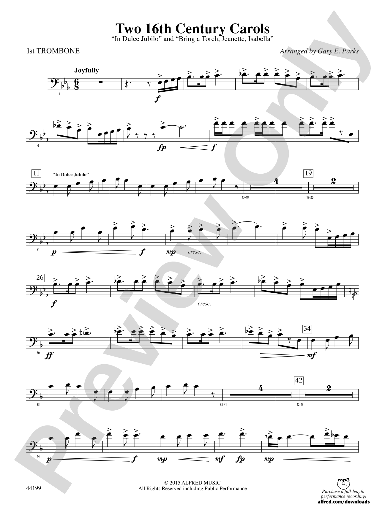 Two 16th Century Carols: 1st Trombone
