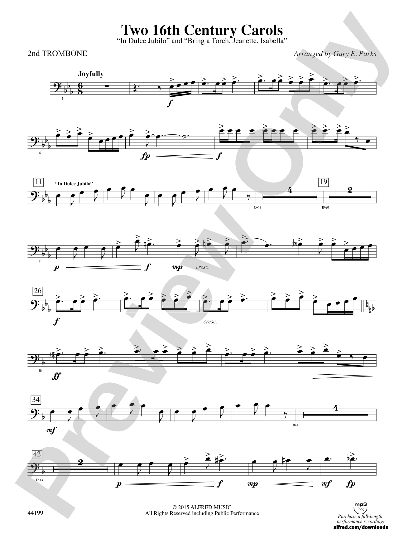 Two 16th Century Carols: 2nd Trombone
