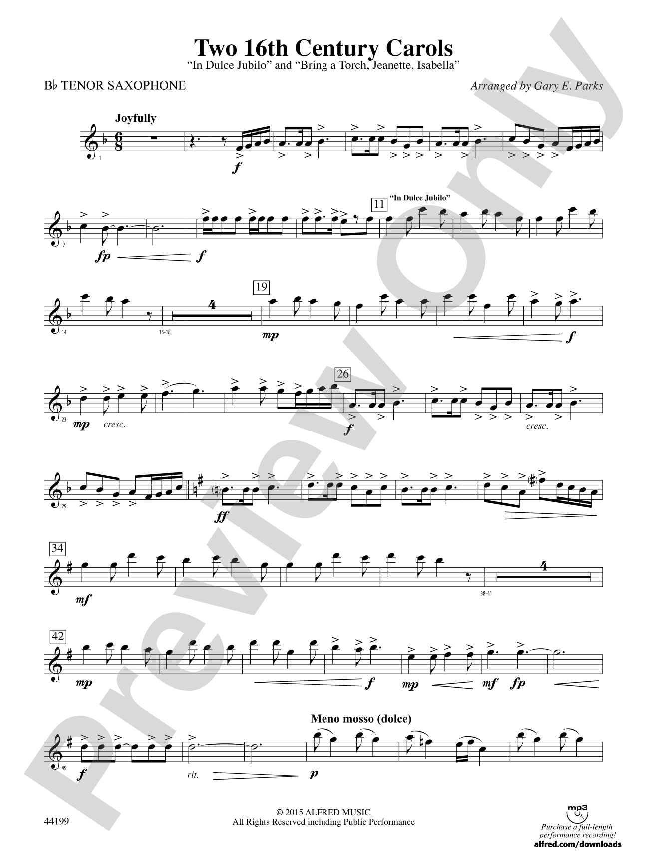 Two 16th Century Carols: B-flat Tenor Saxophone