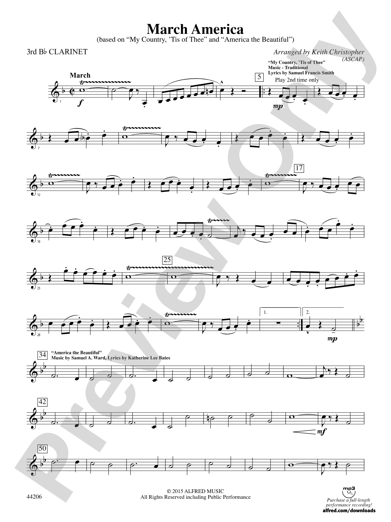 March America: 3rd B-flat Clarinet
