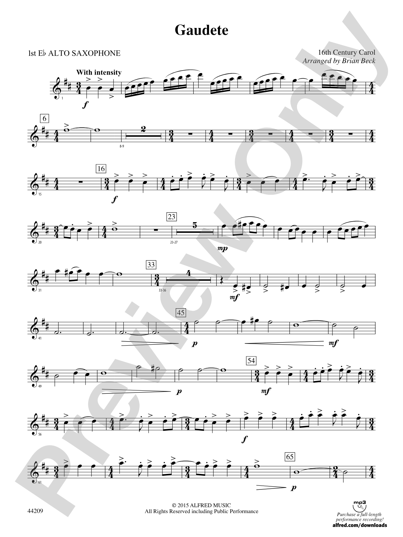 Gaudete: E-flat Alto Saxophone