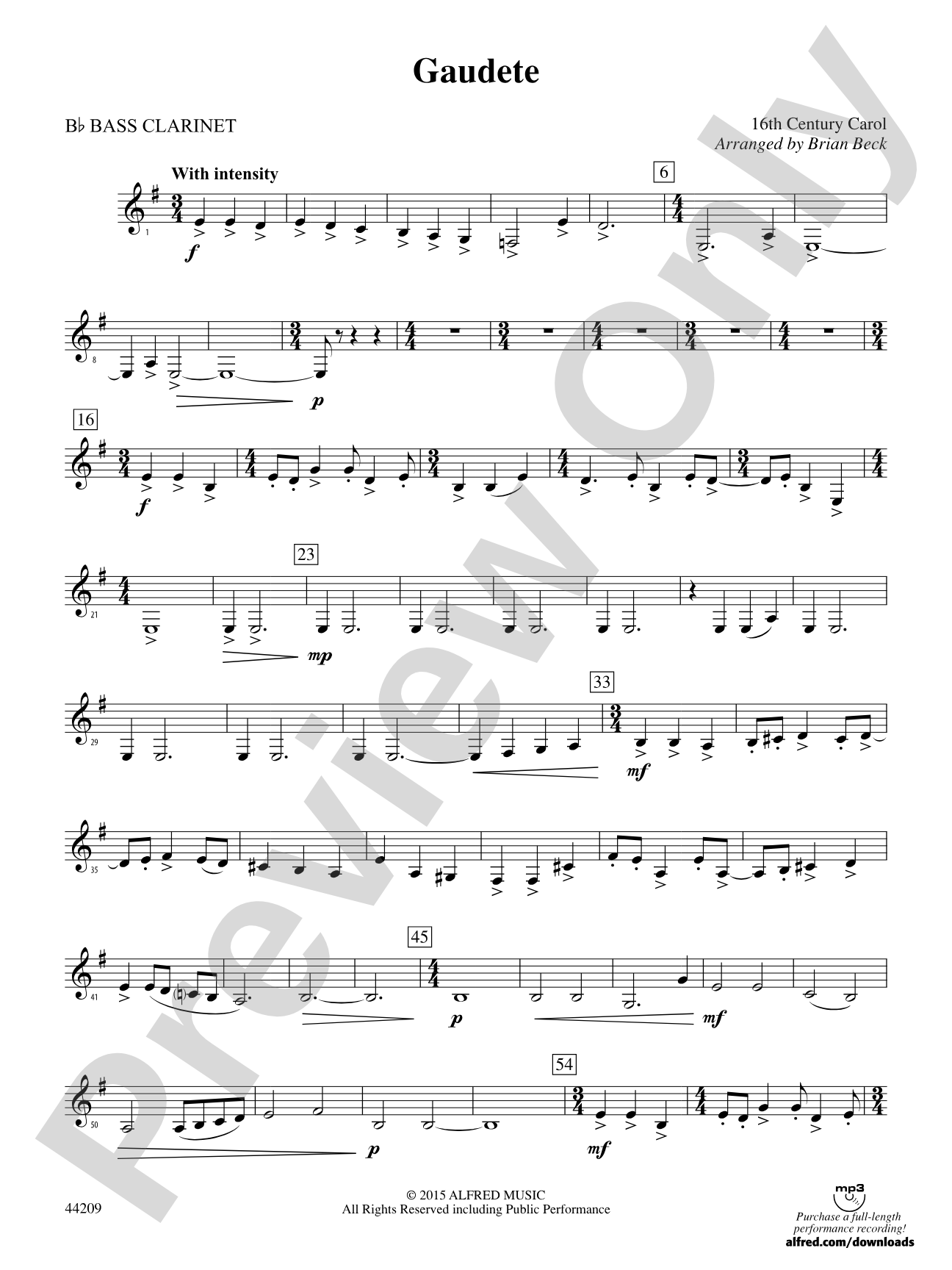 Gaudete: B-flat Bass Clarinet