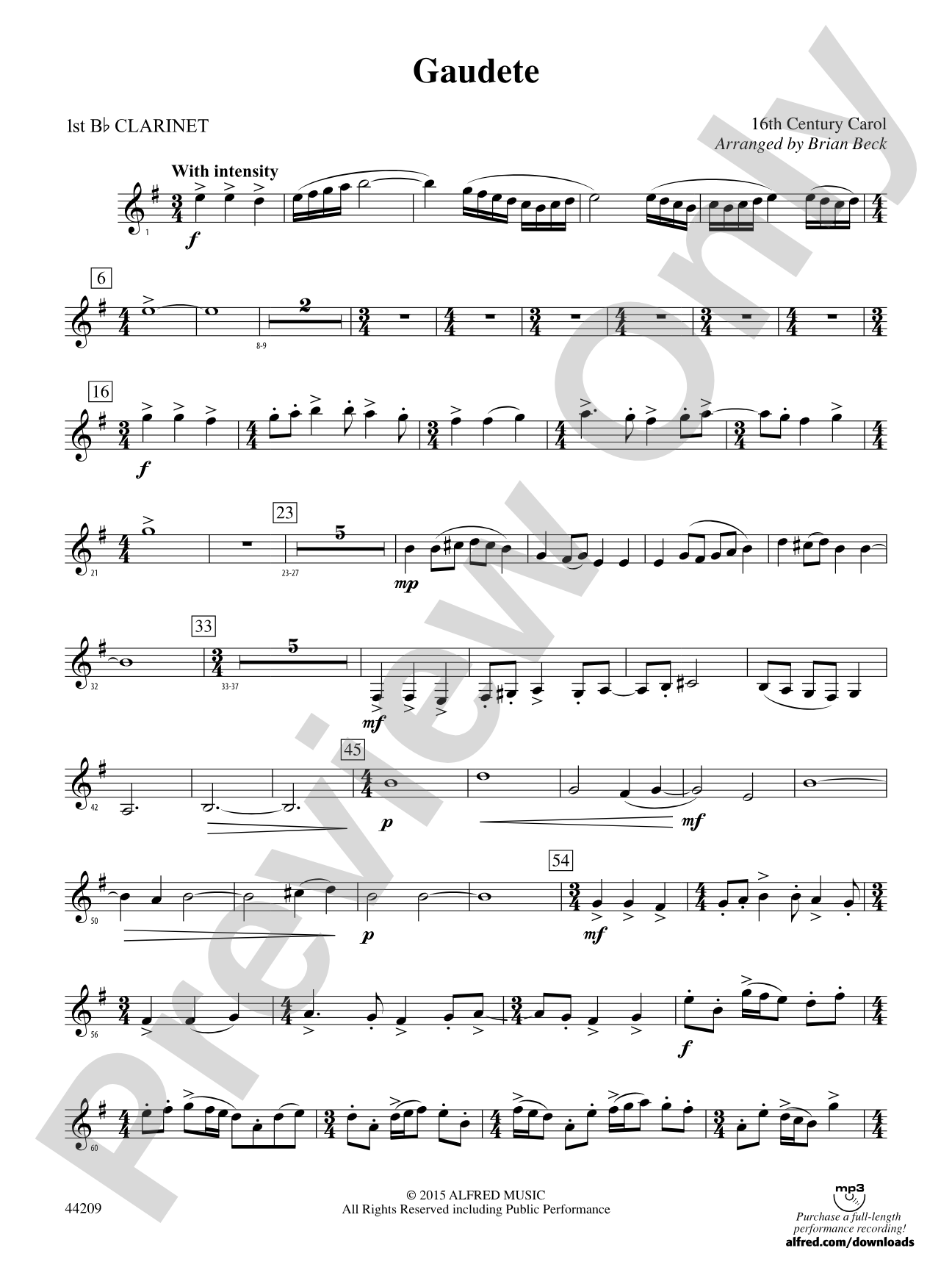 Gaudete: 1st B-flat Clarinet