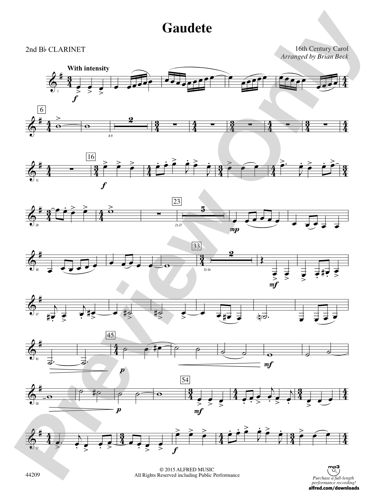 Gaudete: 2nd B-flat Clarinet