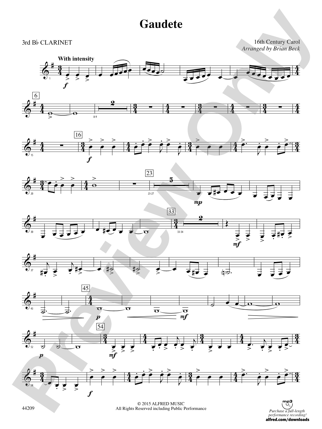 Gaudete: 3rd B-flat Clarinet