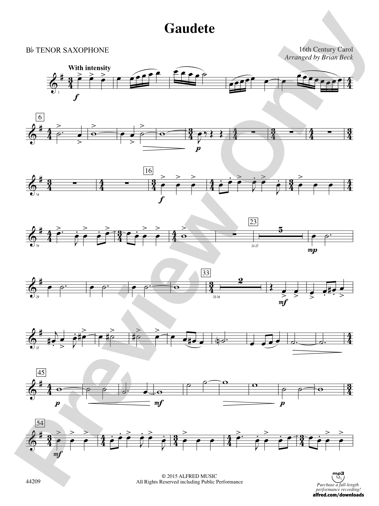 Gaudete: B-flat Tenor Saxophone