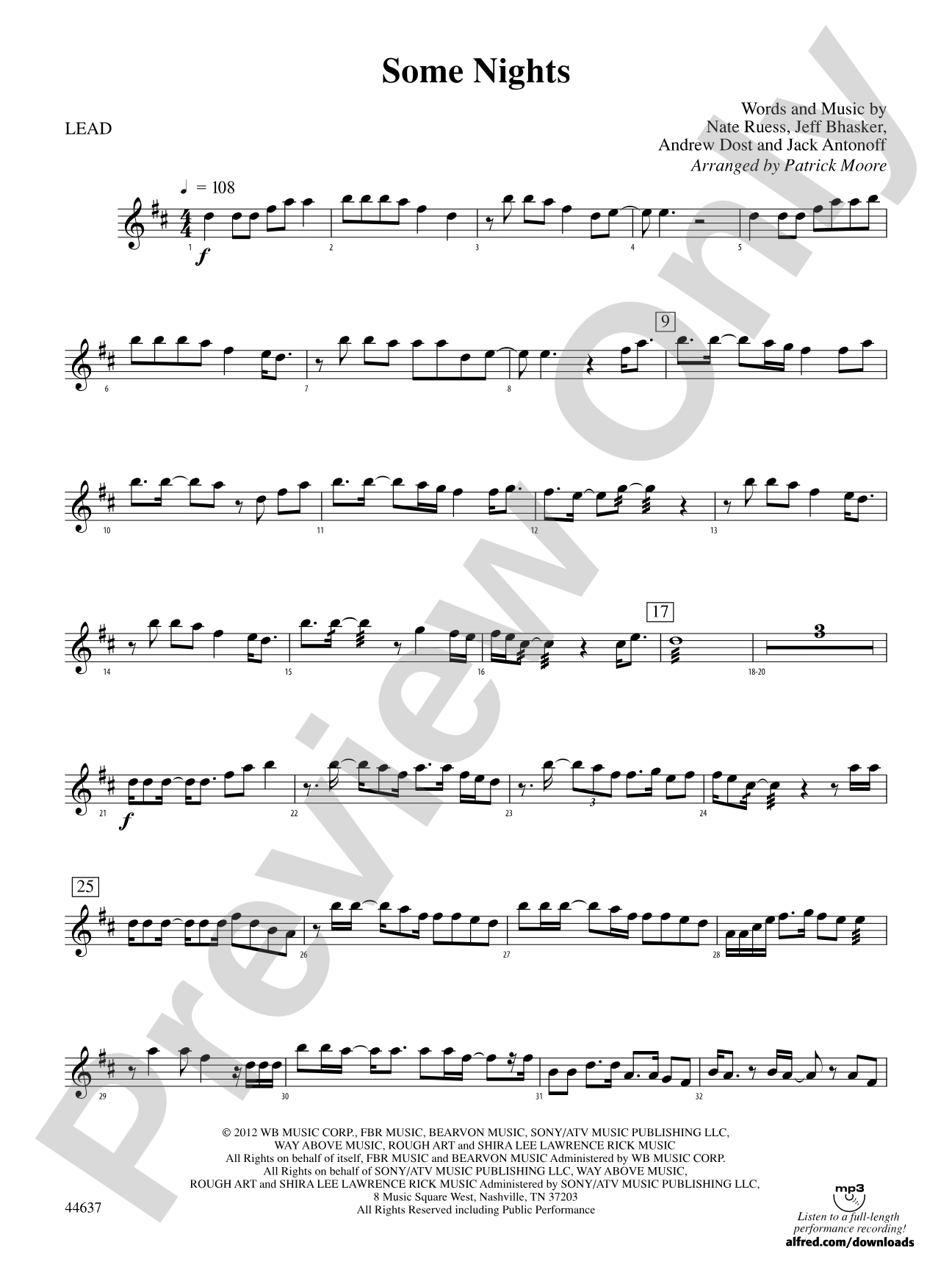 Some Nights: 1st Percussion