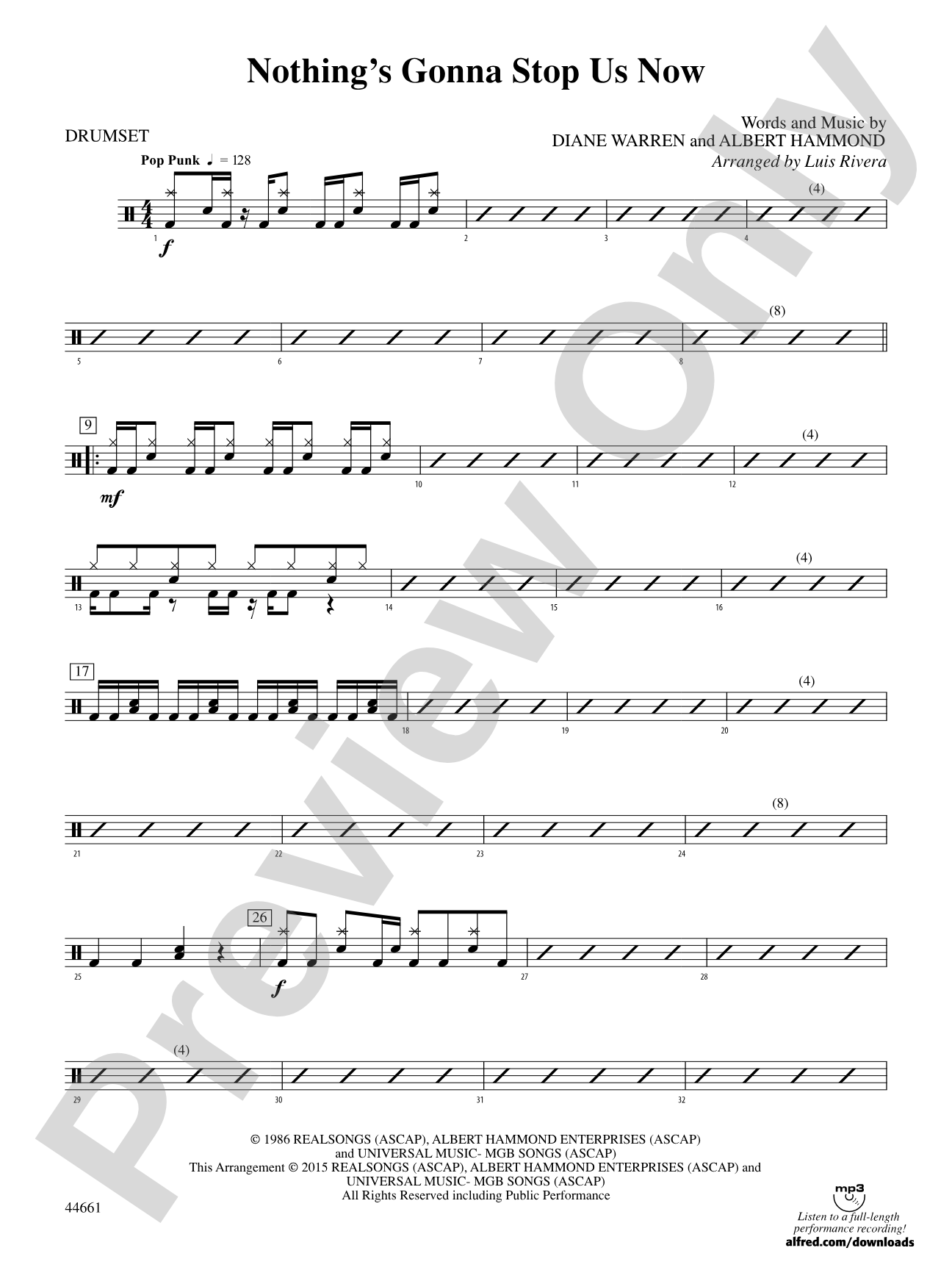 Nothing's Gonna Stop Us Now: Drums