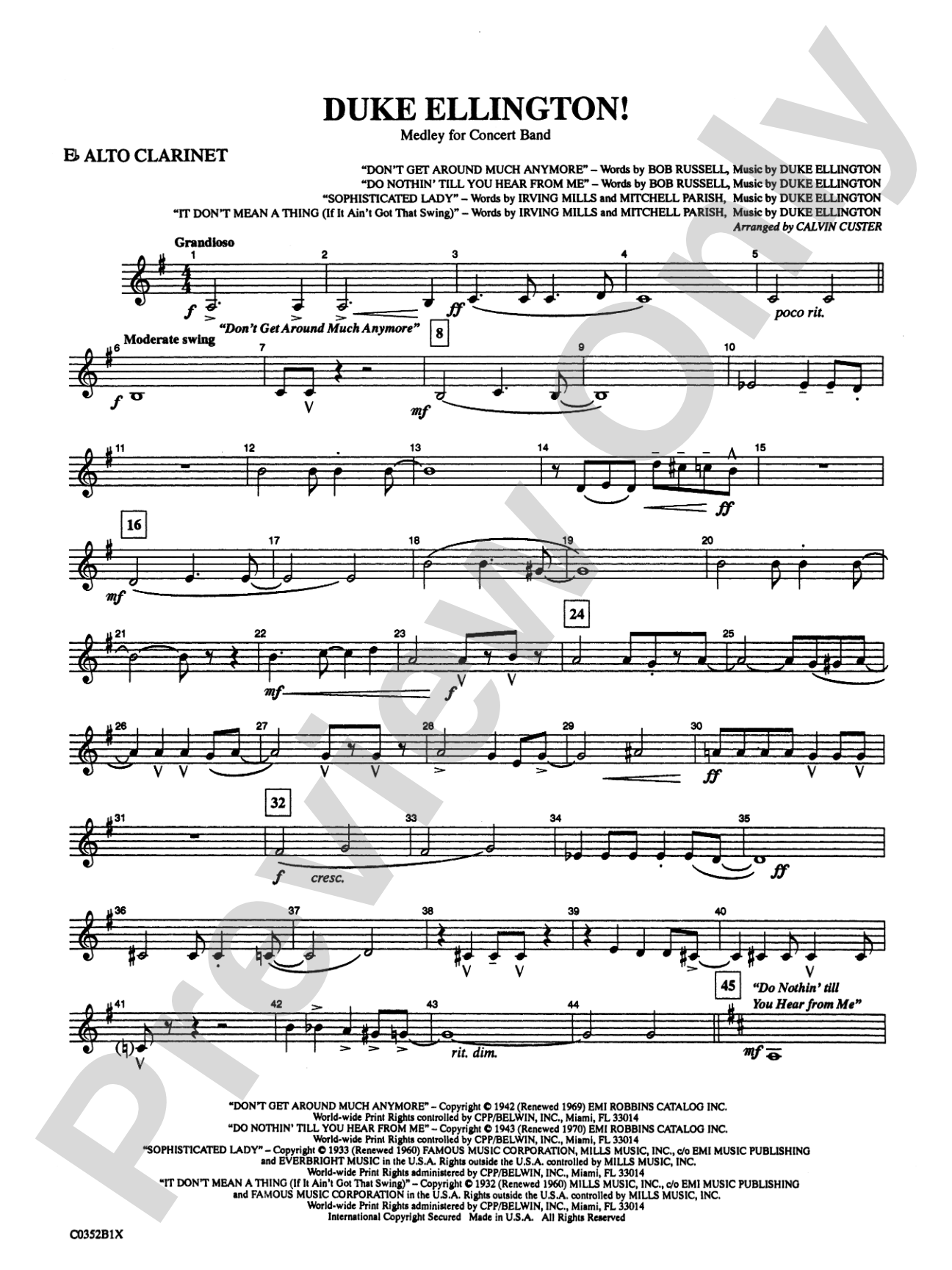 Duke Ellington! (Medley for Concert Band): E-flat Alto Clarinet