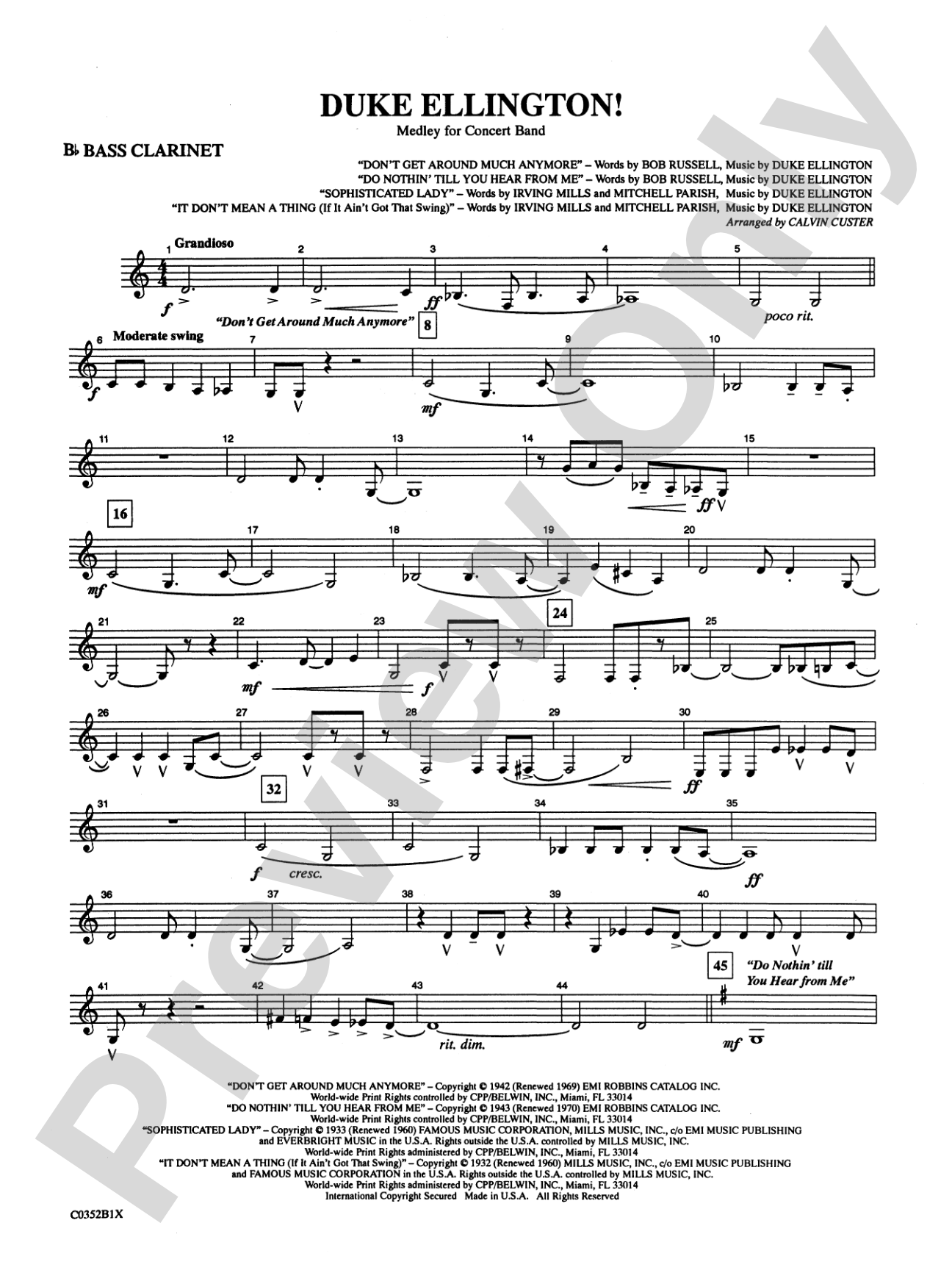 Duke Ellington! (Medley for Concert Band): B-flat Bass Clarinet