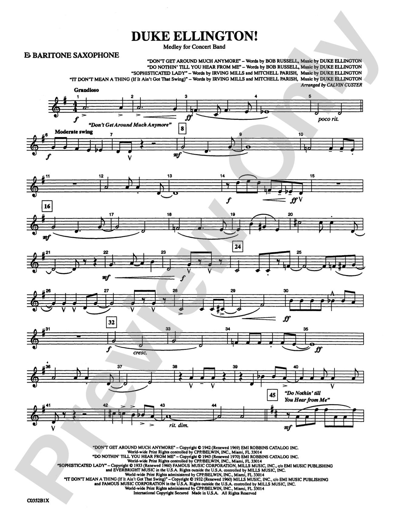 Duke Ellington! (Medley for Concert Band): E-flat Baritone Saxophone