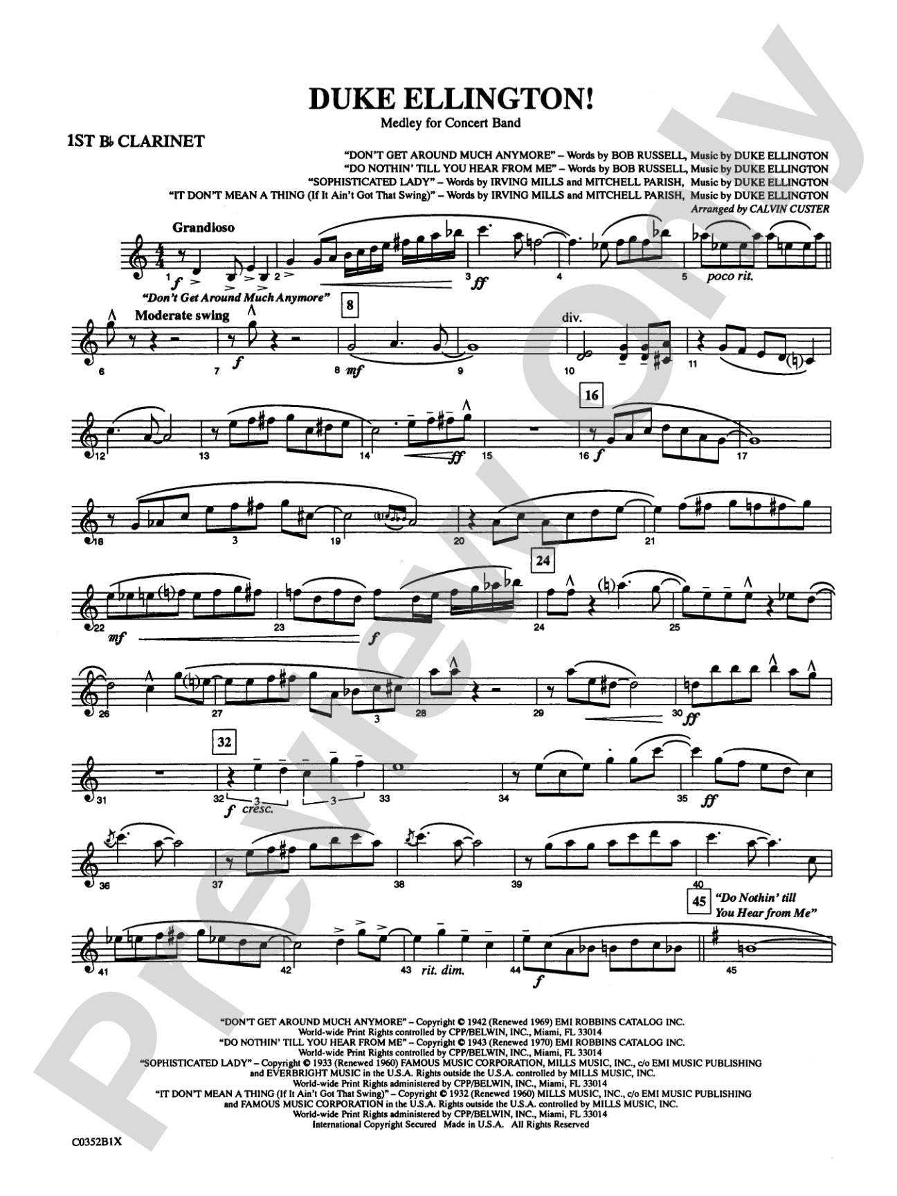Duke Ellington! (Medley for Concert Band): 1st B-flat Clarinet