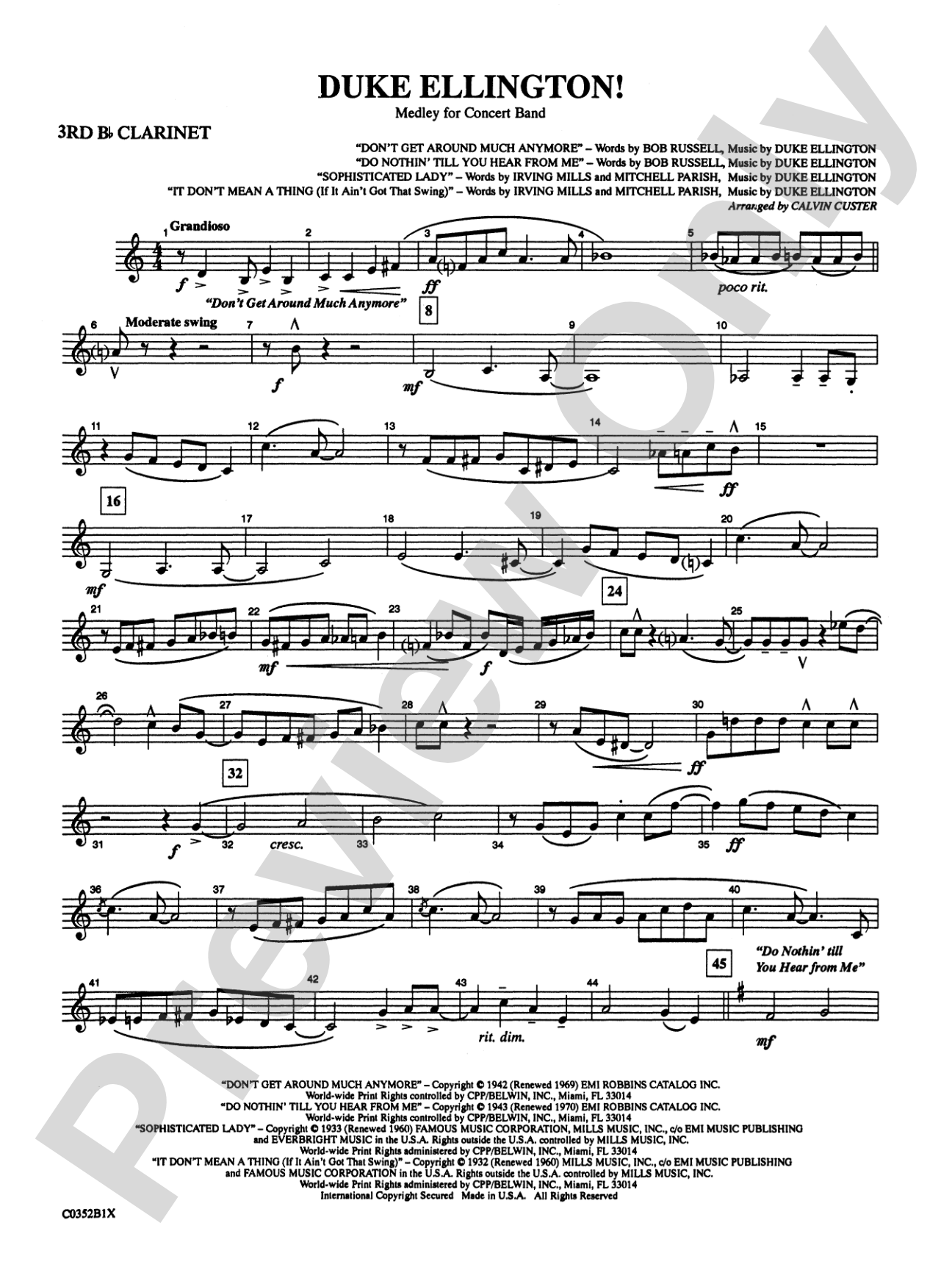 Duke Ellington! (Medley for Concert Band): 3rd B-flat Clarinet