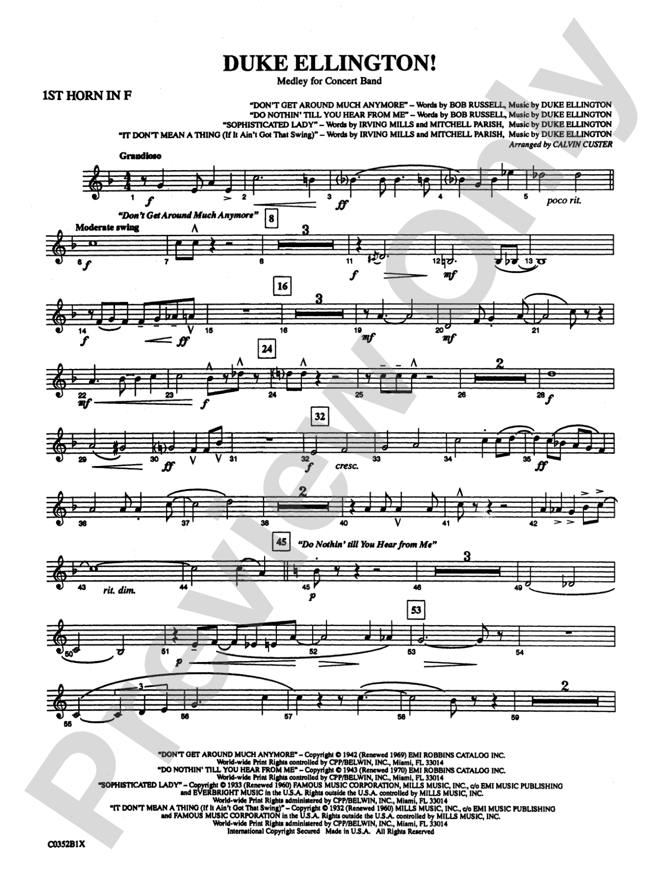 Duke Ellington! (Medley for Concert Band): 1st F Horn