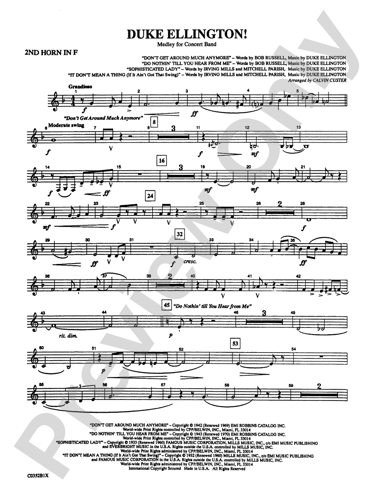 Duke Ellington! (Medley for Concert Band): 2nd F Horn