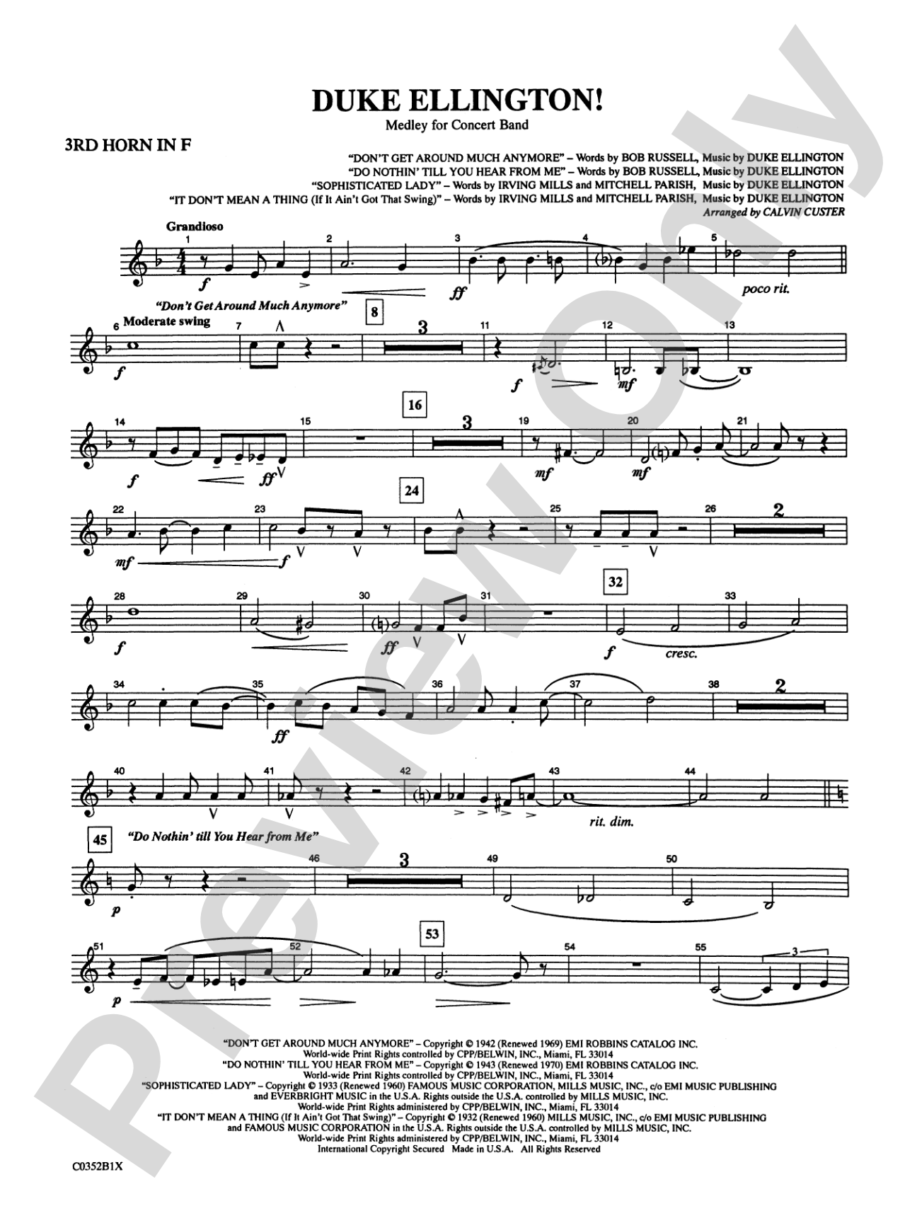 Duke Ellington! (Medley for Concert Band): 3rd F Horn