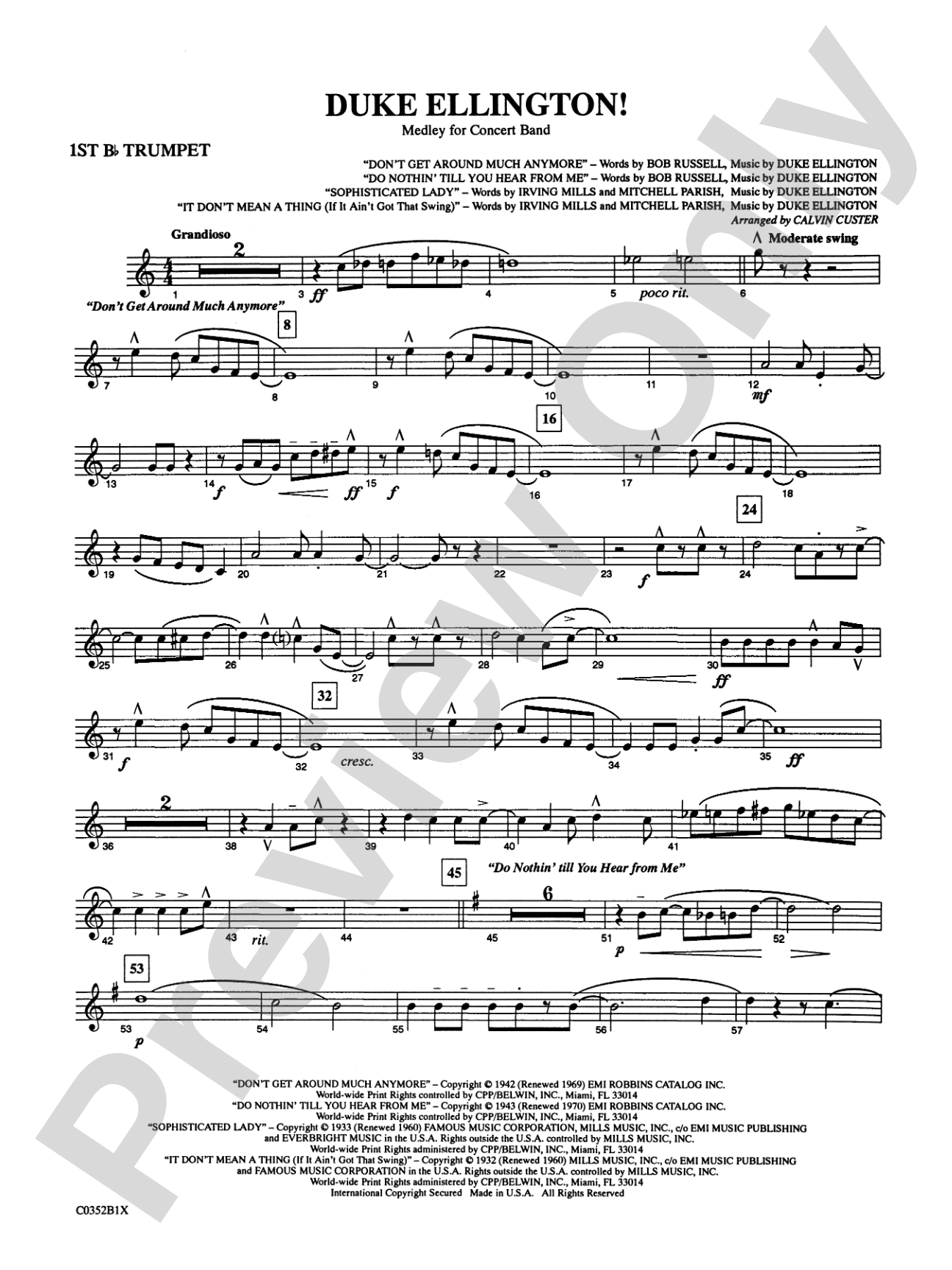 Duke Ellington! (Medley for Concert Band): 1st B-flat Trumpet
