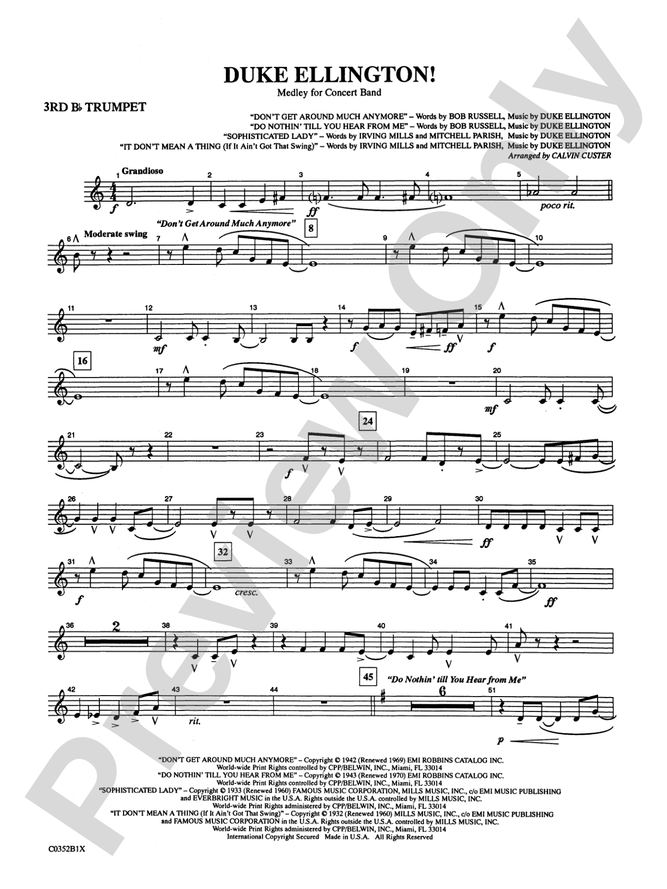 Duke Ellington! (Medley for Concert Band): 3rd B-flat Trumpet
