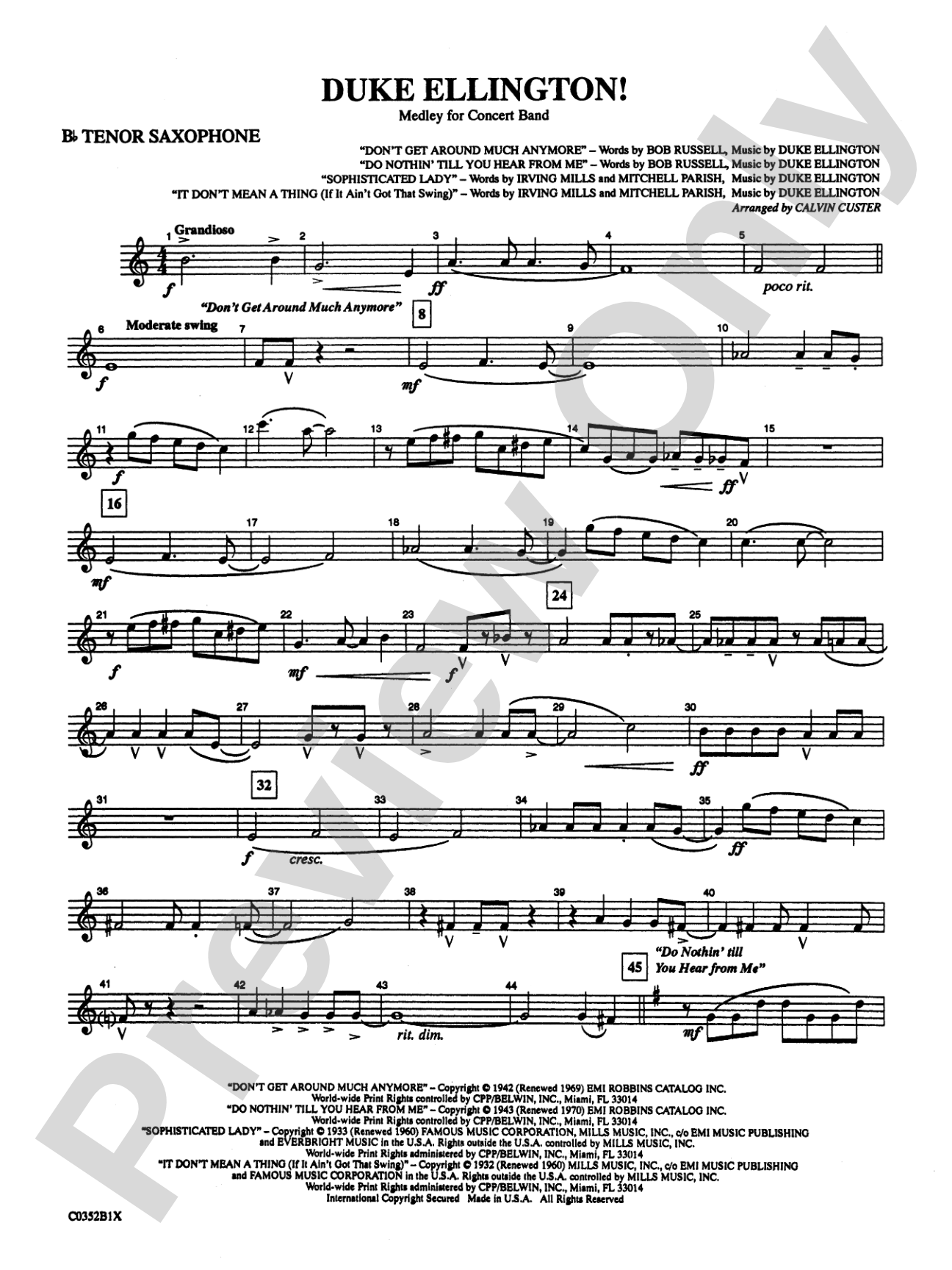 Duke Ellington! (Medley for Concert Band): B-flat Tenor Saxophone
