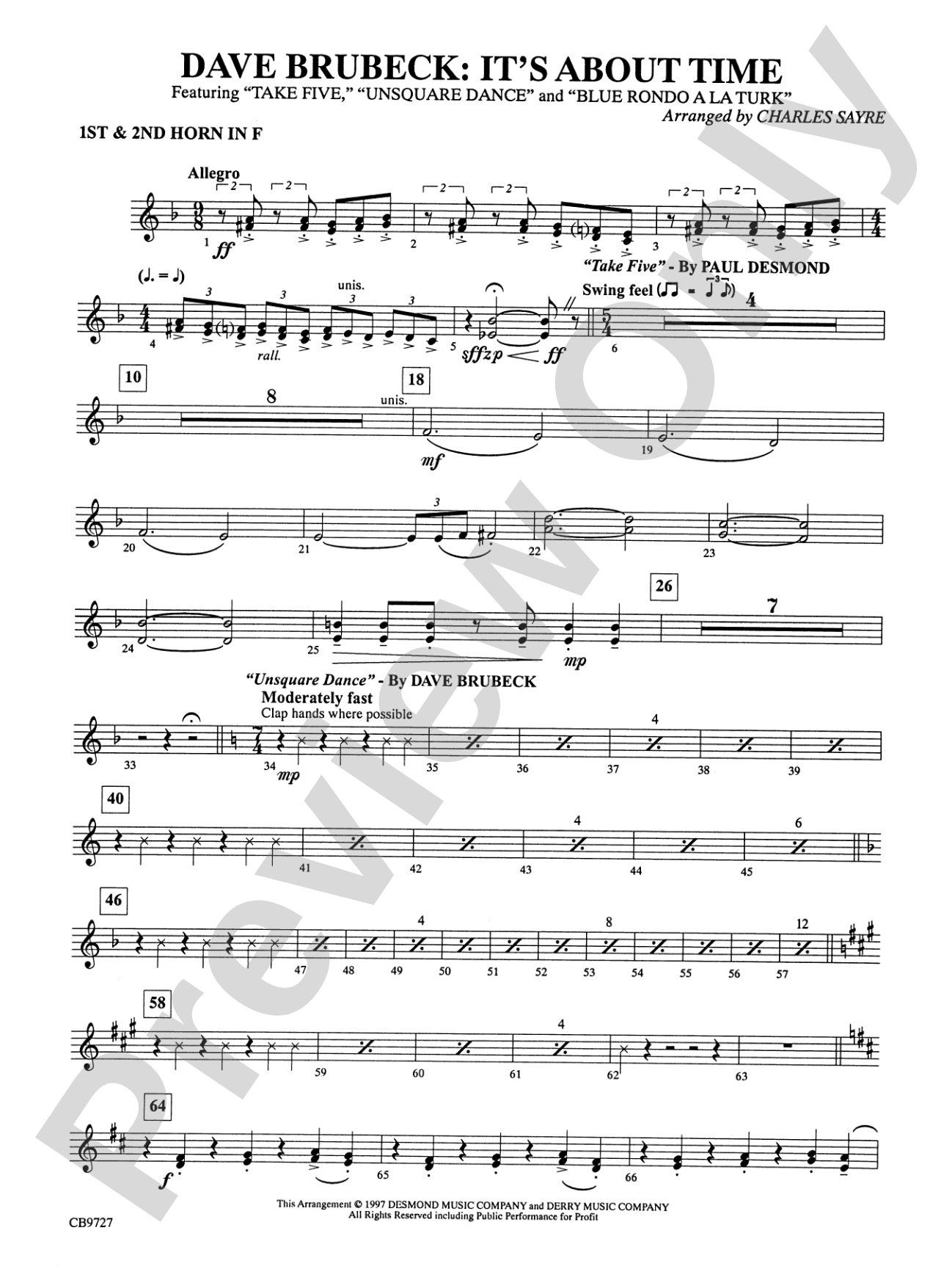 Dave Brubeck: It's About Time: 1st & 2nd F Horns