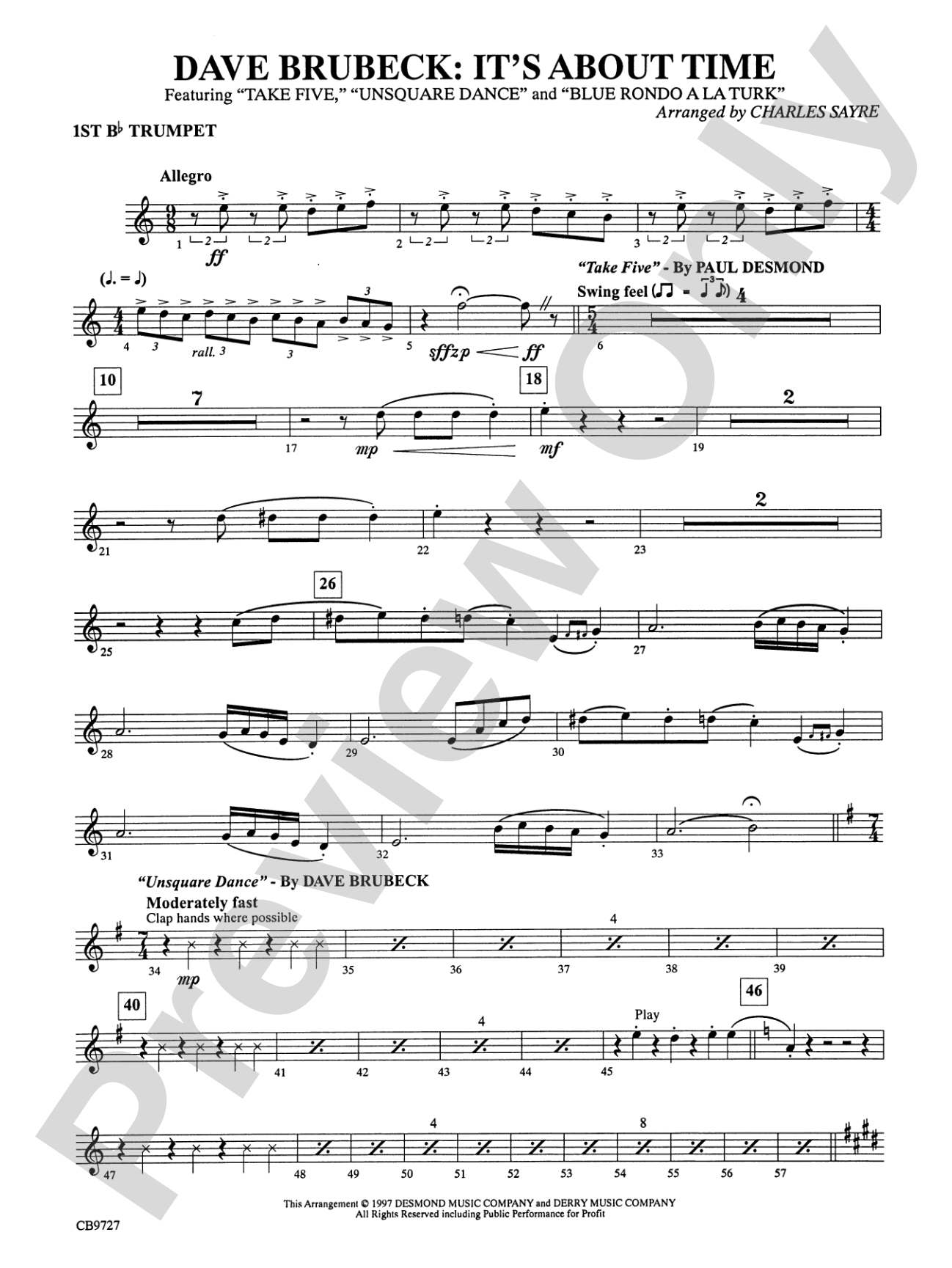 Dave Brubeck: It's About Time: 1st B-flat Trumpet